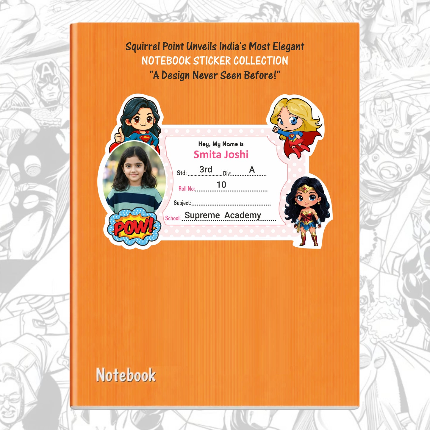 SUPER WOMAN PERSONALIZED NOTEBOOK STICKERS