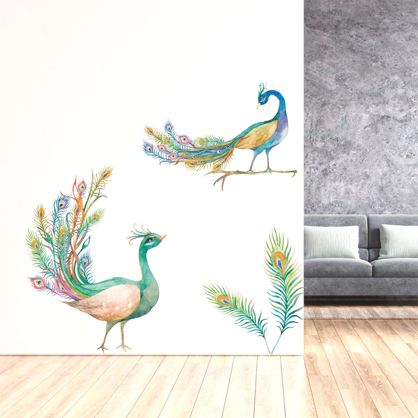 ROYAL PEACOCK WALL STICKER WITH FEATHER