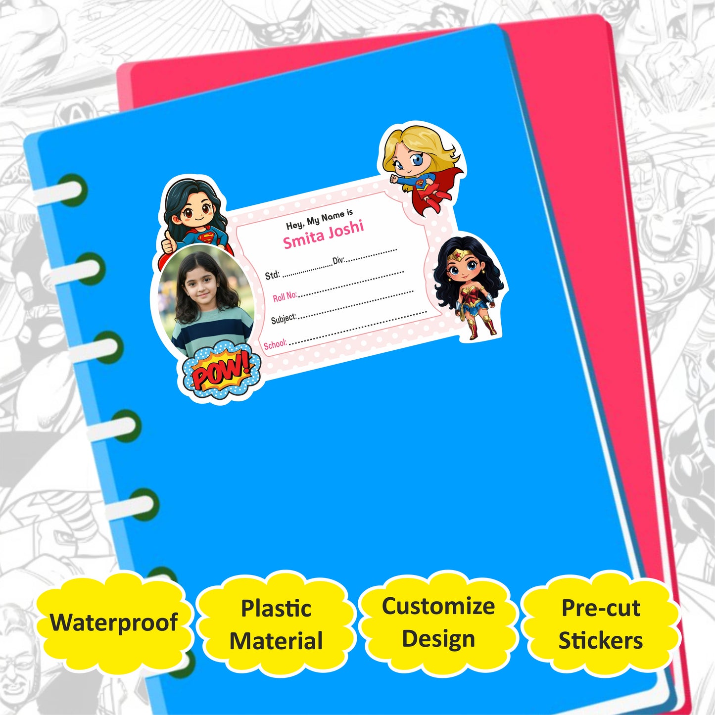 SUPER WOMAN PERSONALIZED NOTEBOOK STICKERS