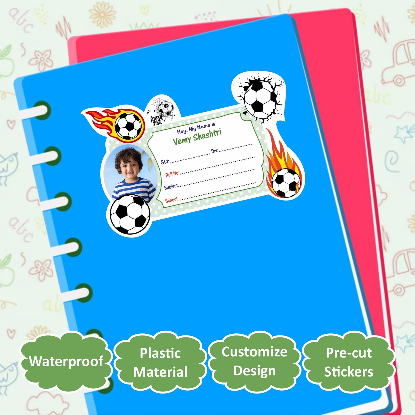 FOOTBALL PERSONALIZED NOTEBOOK STICKERS