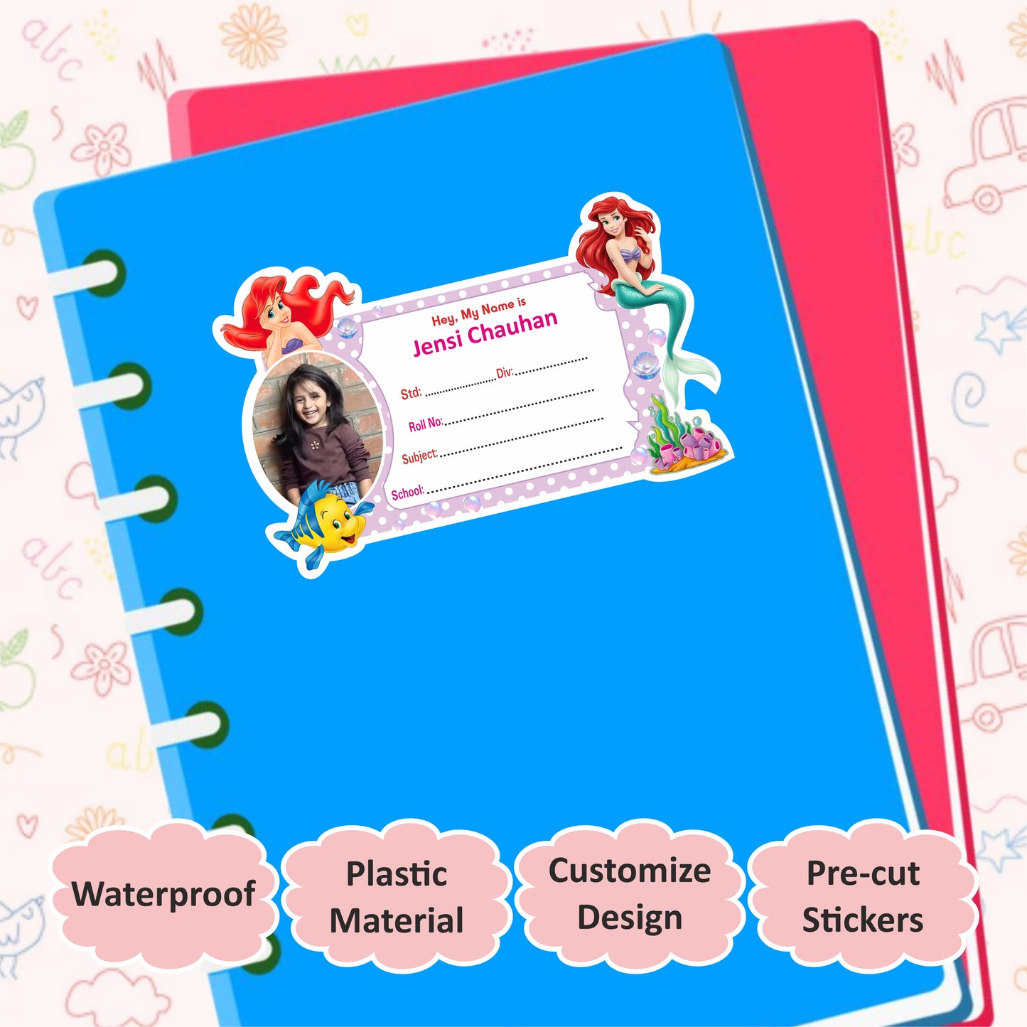 MERMAID PERSONALIZED NOTEBOOK STICKERS