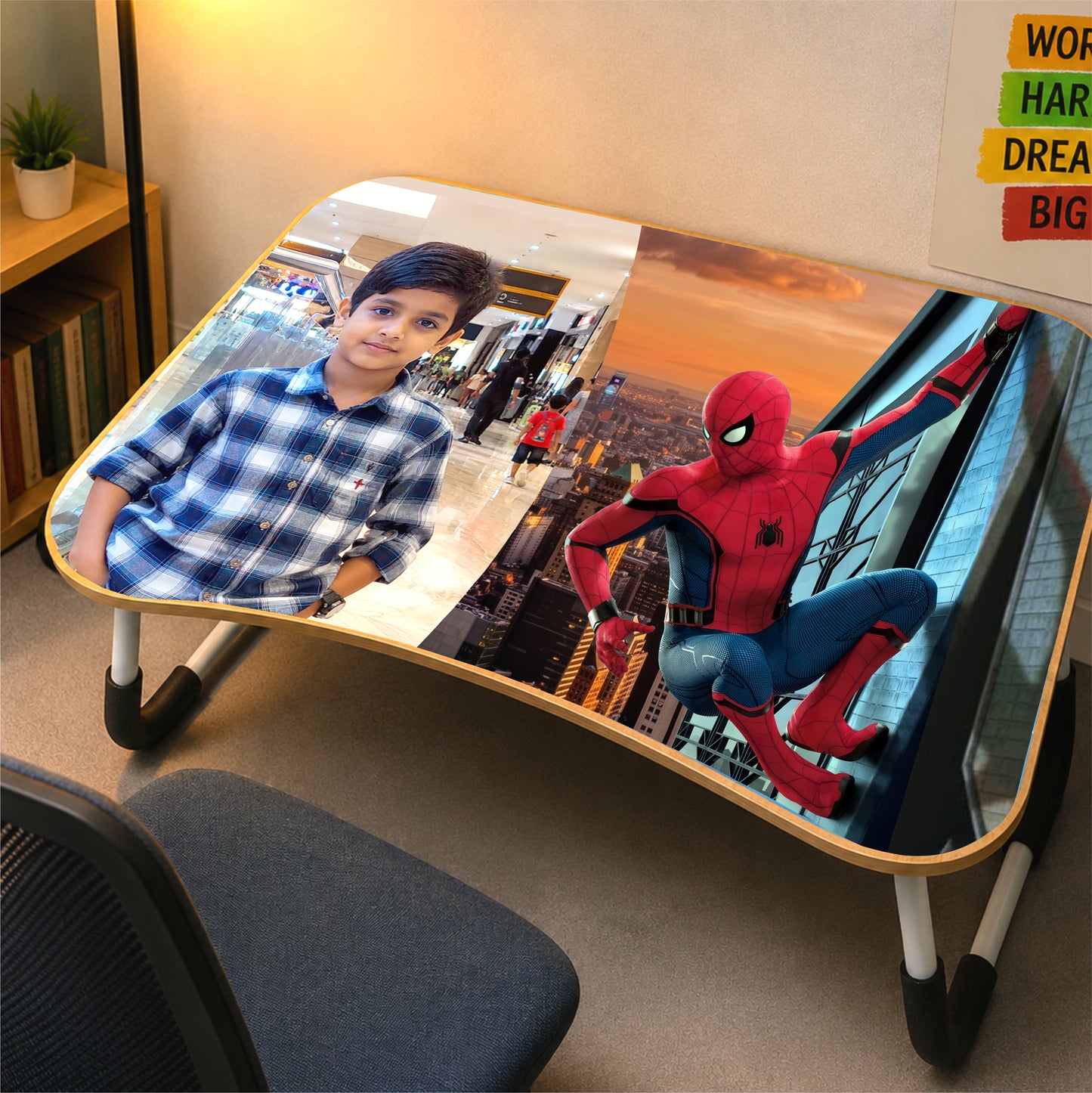Personalized Kids Study Table Spiderman Theme– Custom Photo Laptop & Homework Desk