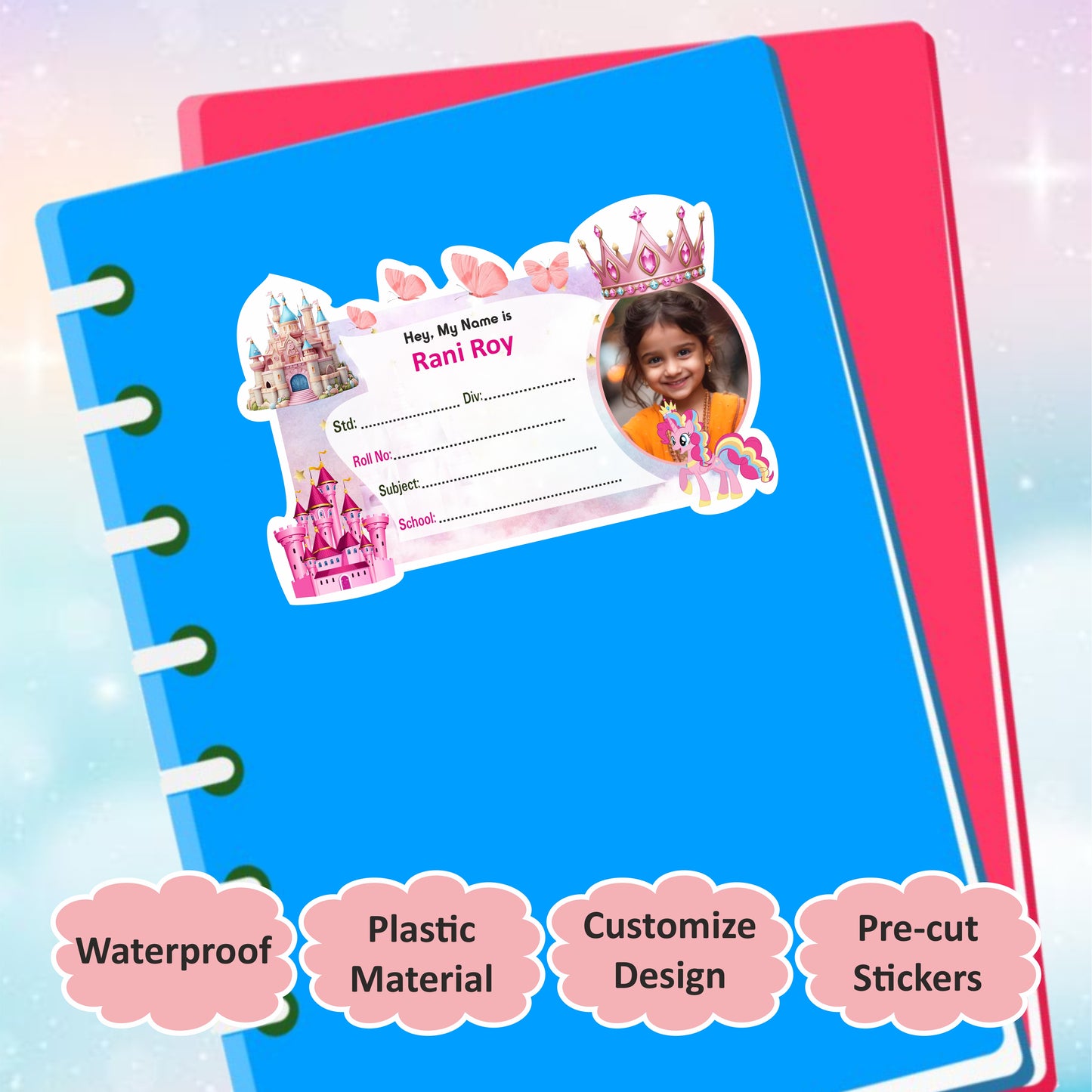 PRINCESS CASTLE PERSONALIZED NOTEBOOK STICKERS