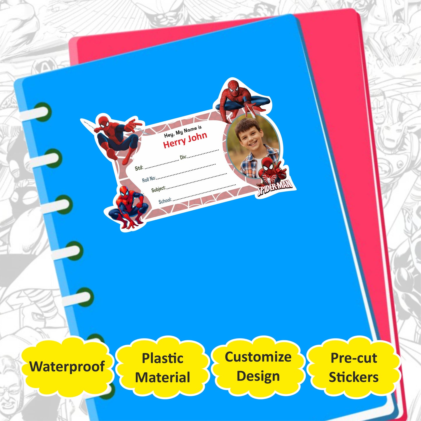 SPIDERMAN PERSONALIZED NOTEBOOK STICKERS