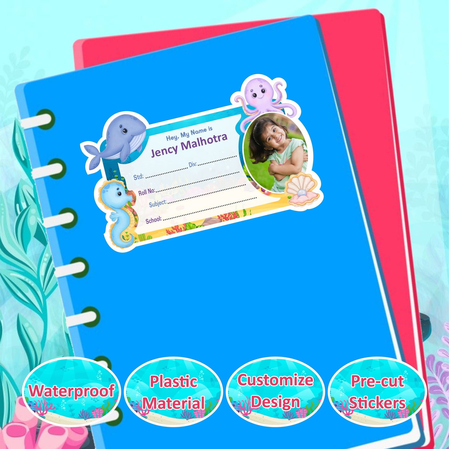 UNDER WATER WORLD PERSONALIZED NOTEBOOK STICKERS