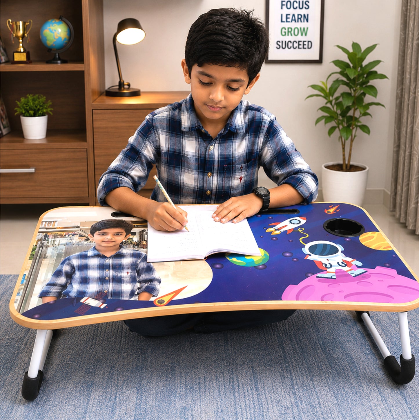 Personalized Kids Study Table Space Theme– Custom Photo Laptop & Homework Desk