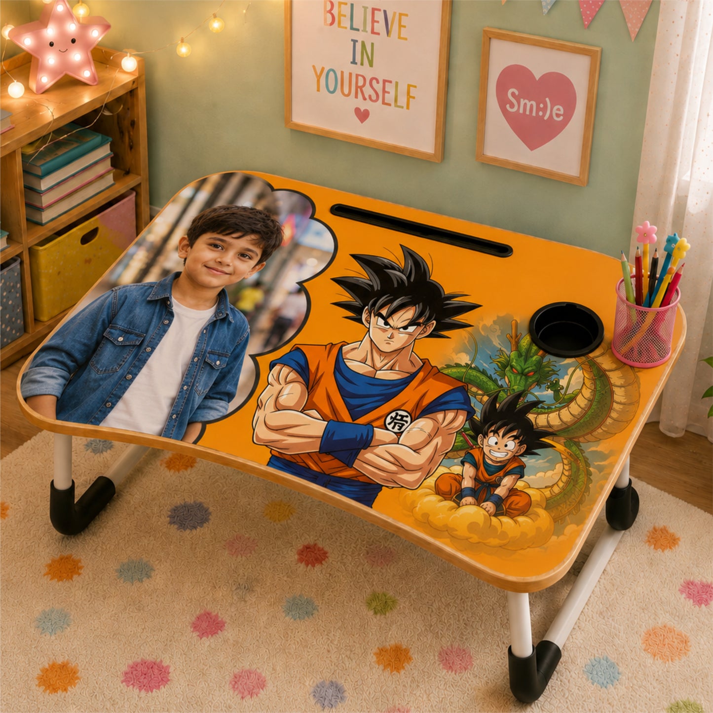 Personalized Kids Study Table Anime Theme– Custom Photo Laptop &Homework Desk