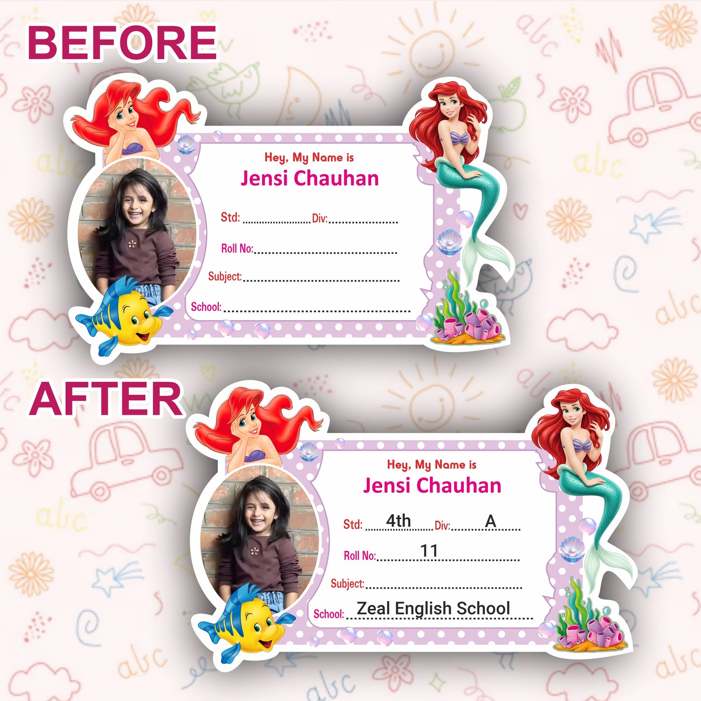 MERMAID PERSONALIZED NOTEBOOK STICKERS