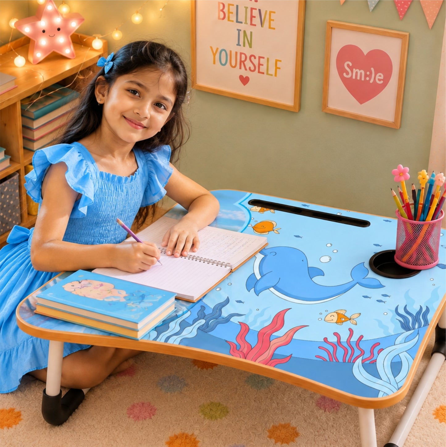 Personalized Kids Study Table Ocean Theme– Custom Photo Laptop &Homework Desk