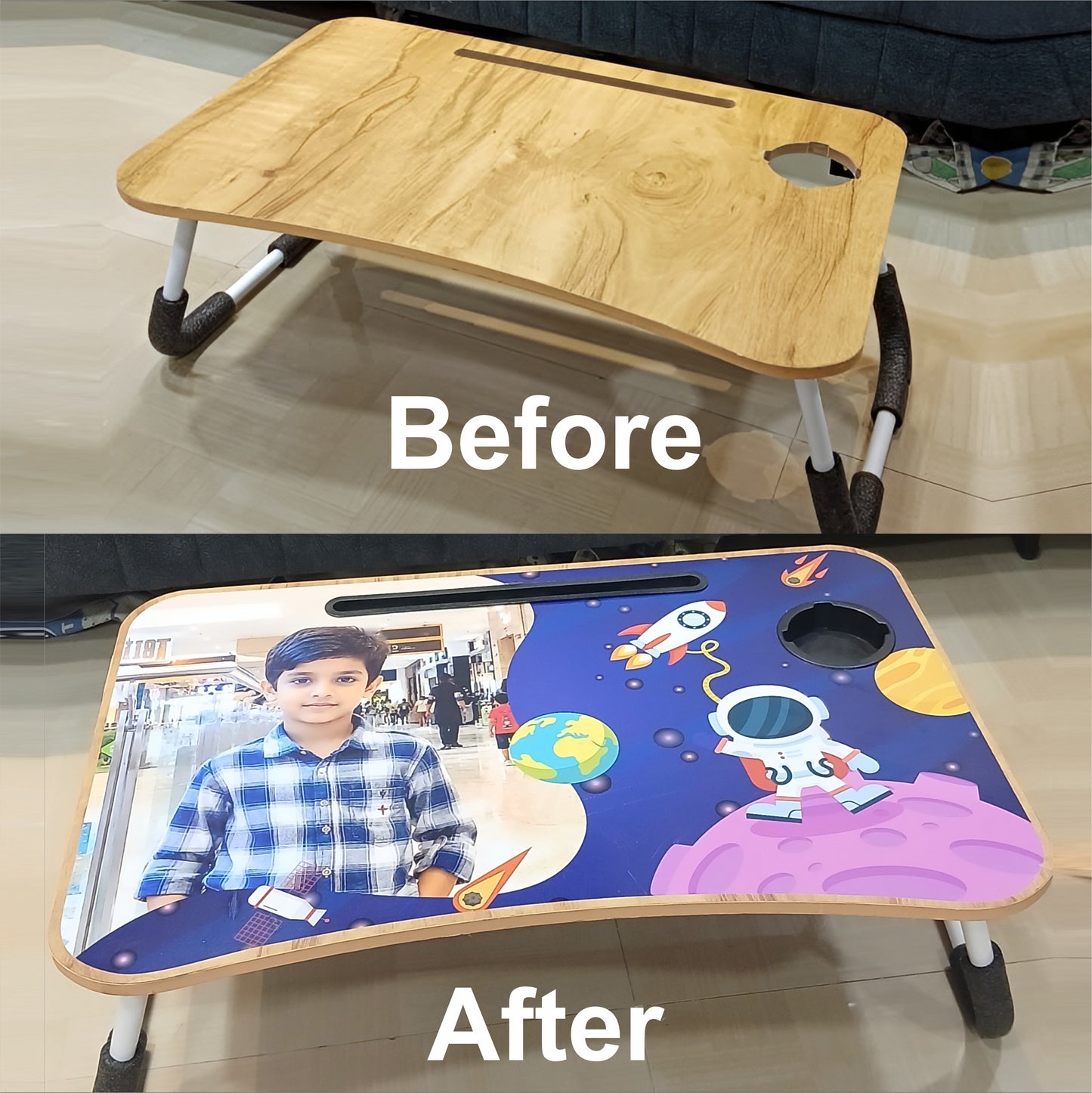 Personalized Kids Study Table Space Theme– Custom Photo Laptop & Homework Desk