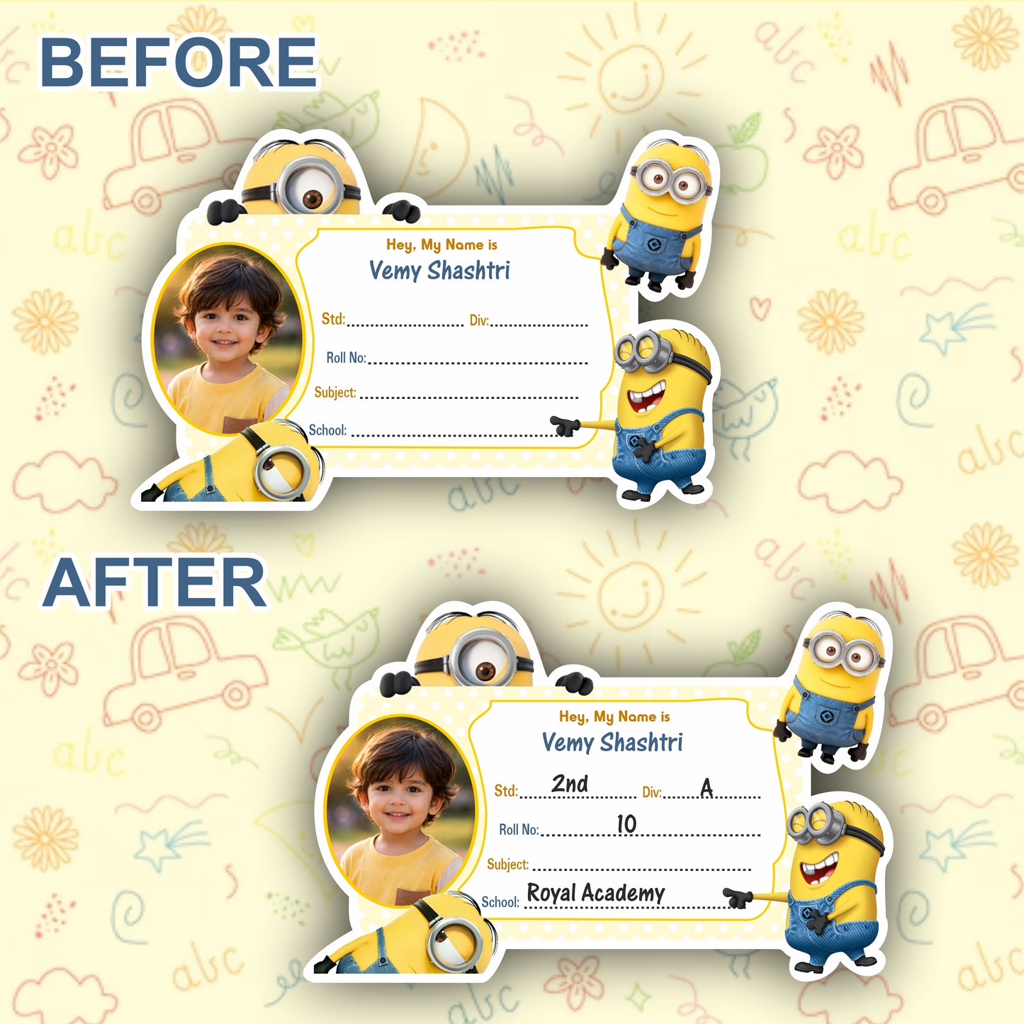 MINION PERSONALIZED NOTEBOOK STICKERS