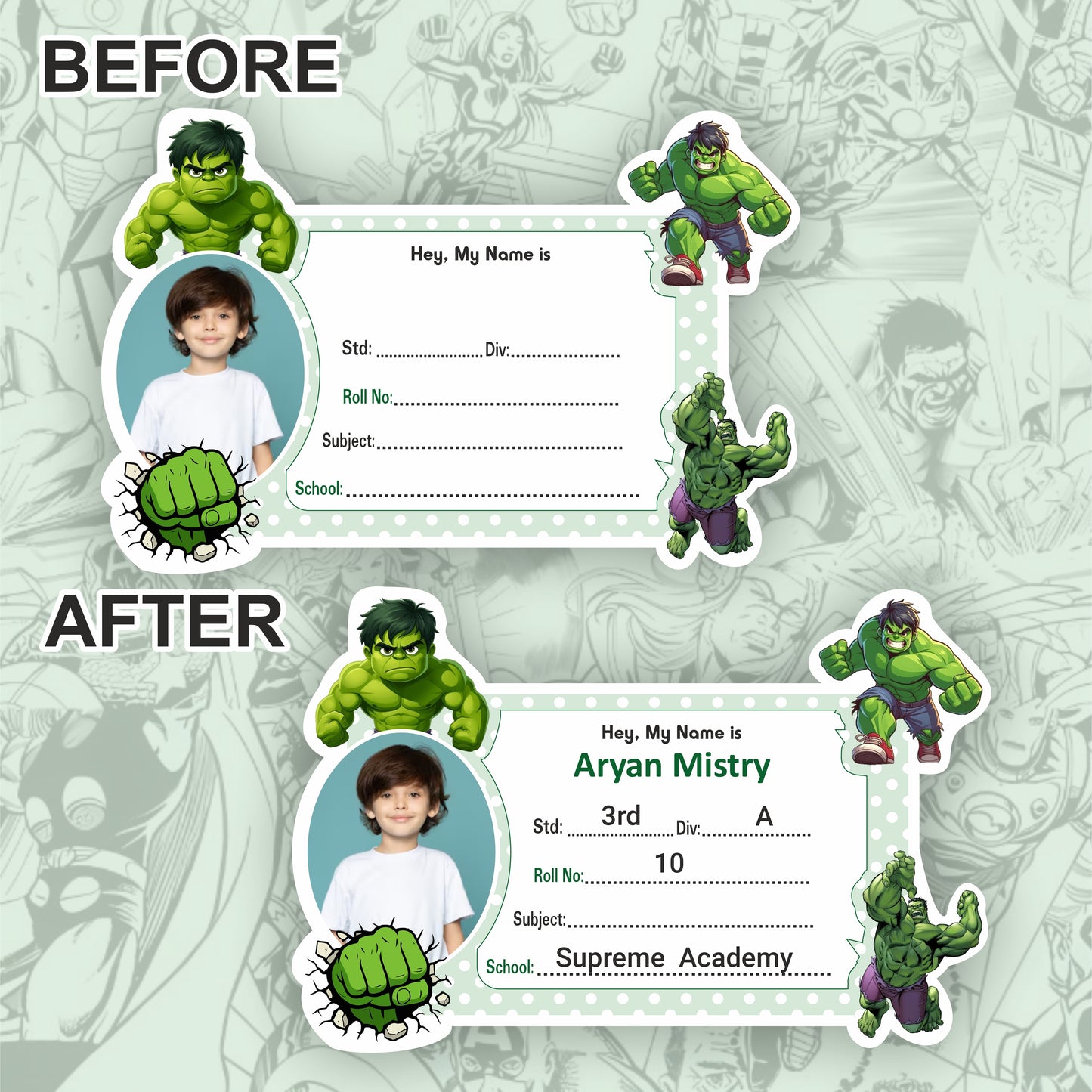 HULK PERSONALIZED NOTEBOOK STICKERS