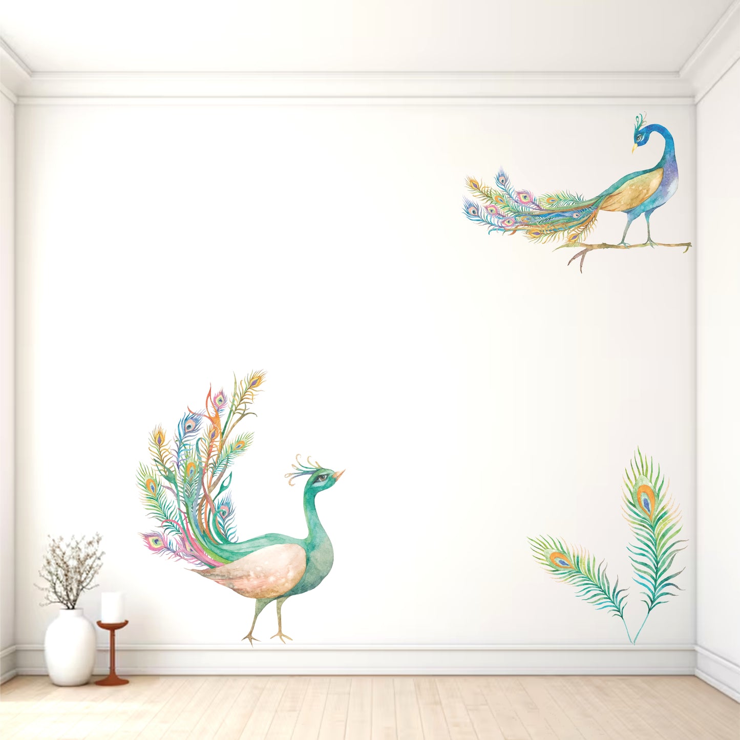 ROYAL PEACOCK WALL STICKER WITH FEATHER