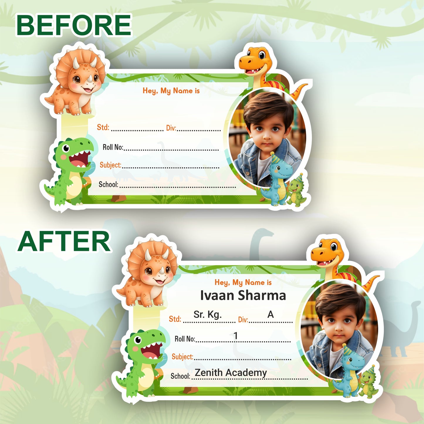 DINO WORLD PERSONALIZED NOTEBOOK STICKERS