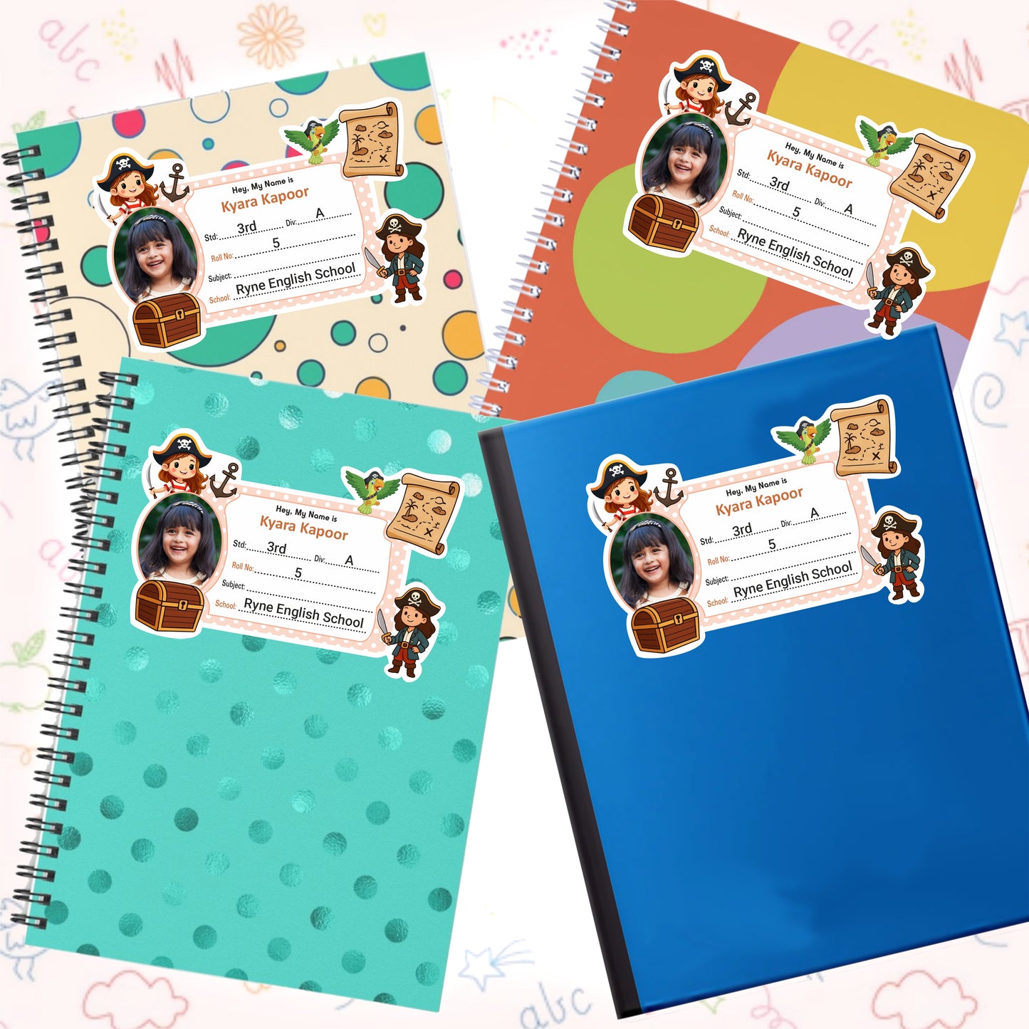 WOMAN PIRATE PERSONALIZED NOTEBOOK STICKERS
