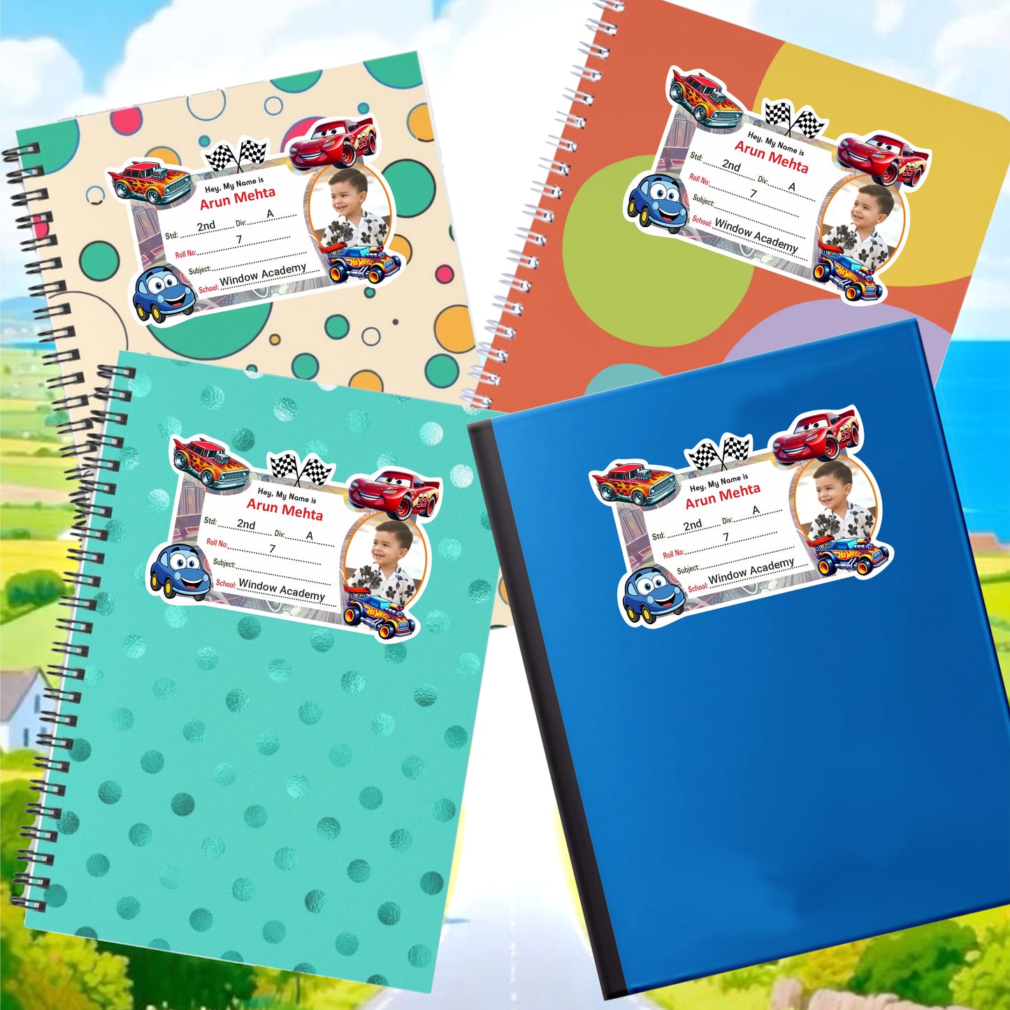 CAR RACER PANDA PERSONALIZED NOTEBOOK STICKERS