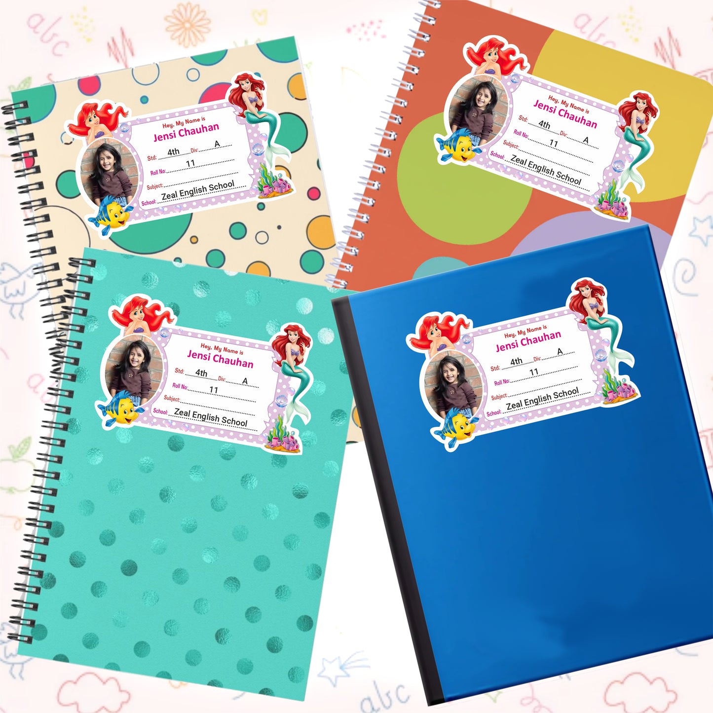 MERMAID PERSONALIZED NOTEBOOK STICKERS