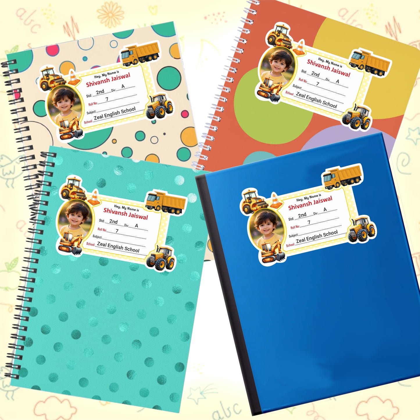 CONSTRUCTION VEHICLE PERSONALIZED NOTEBOOK STICKERS