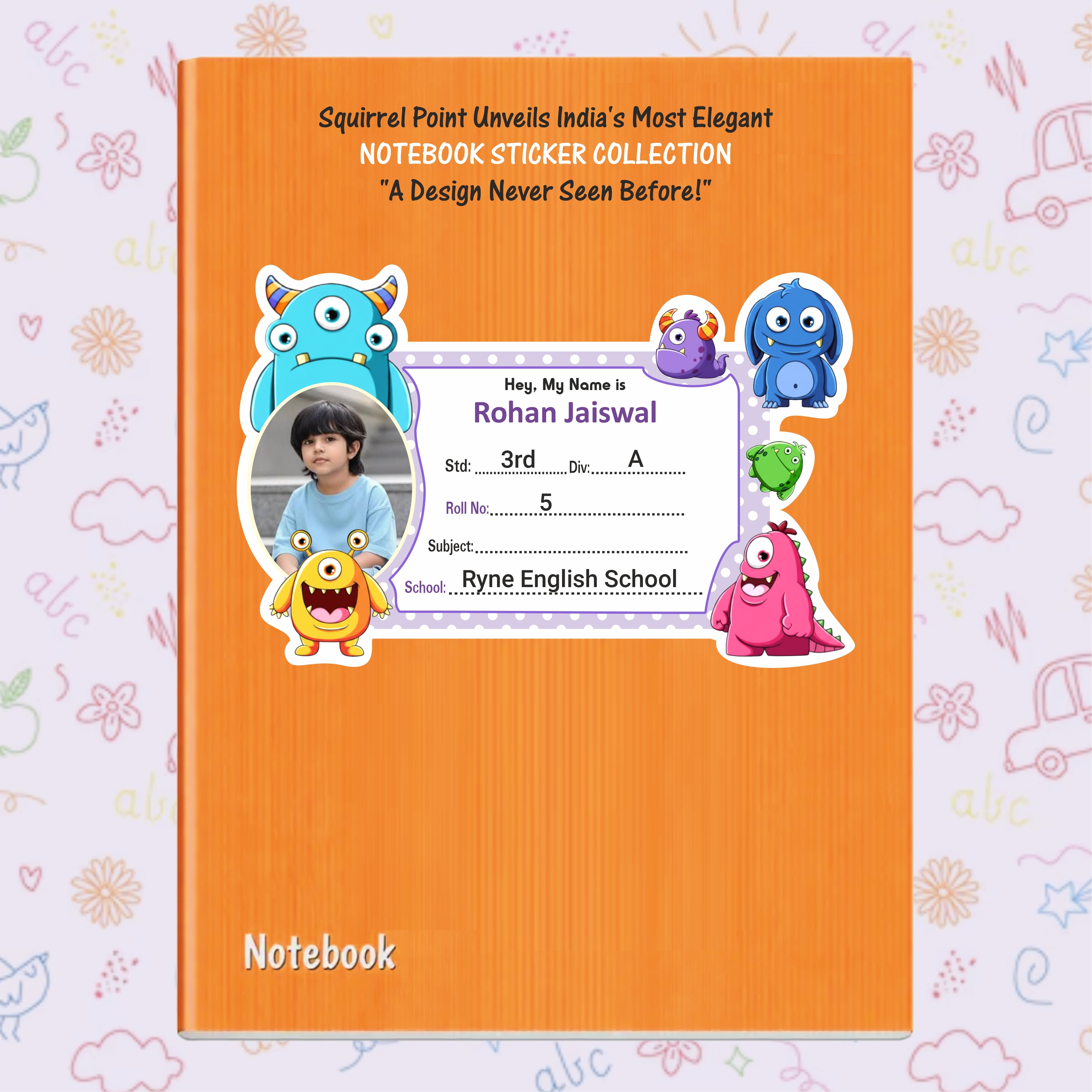 MONSTER FRIENDS PERSONALIZED NOTEBOOK STICKERS
