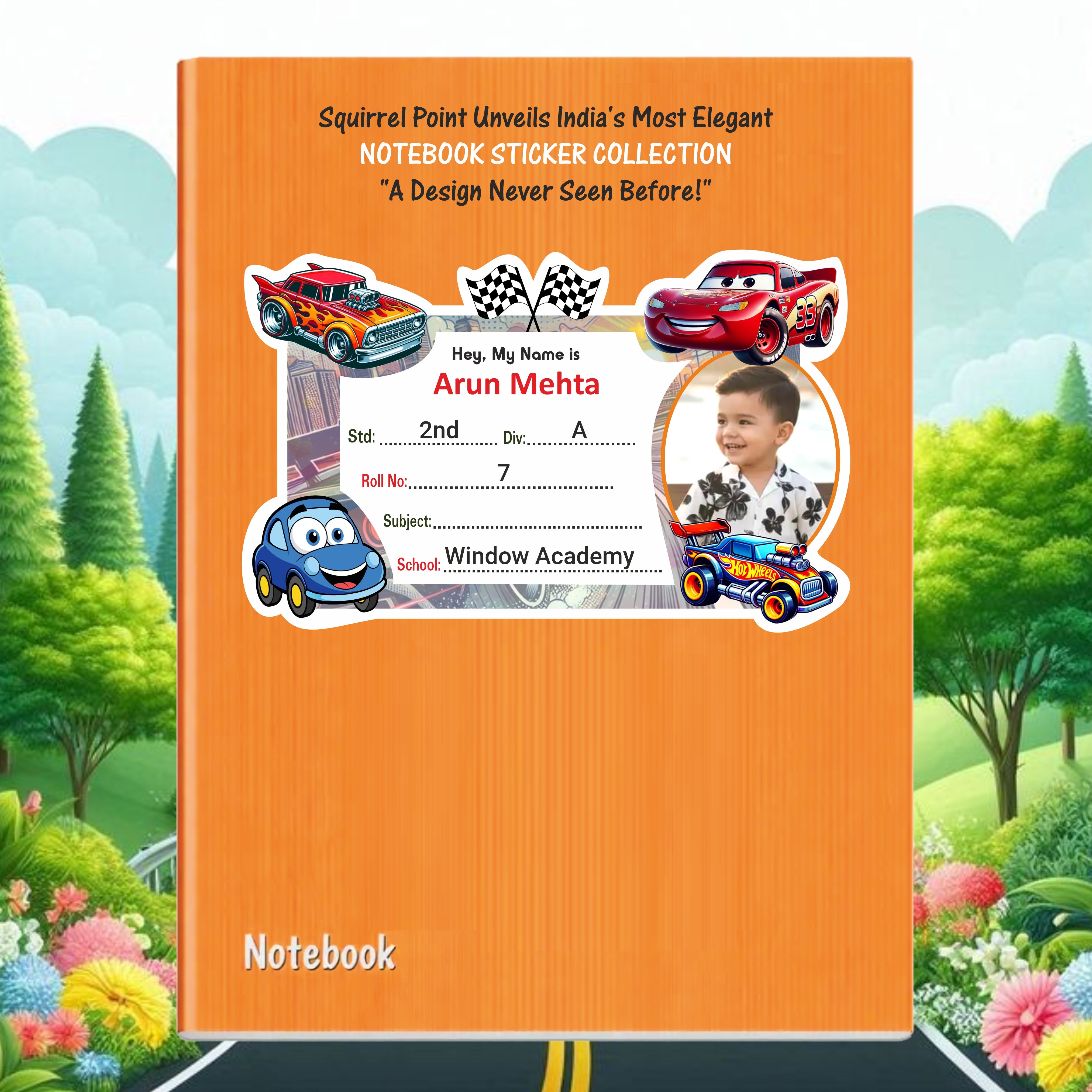 CAR RACER PANDA PERSONALIZED NOTEBOOK STICKERS