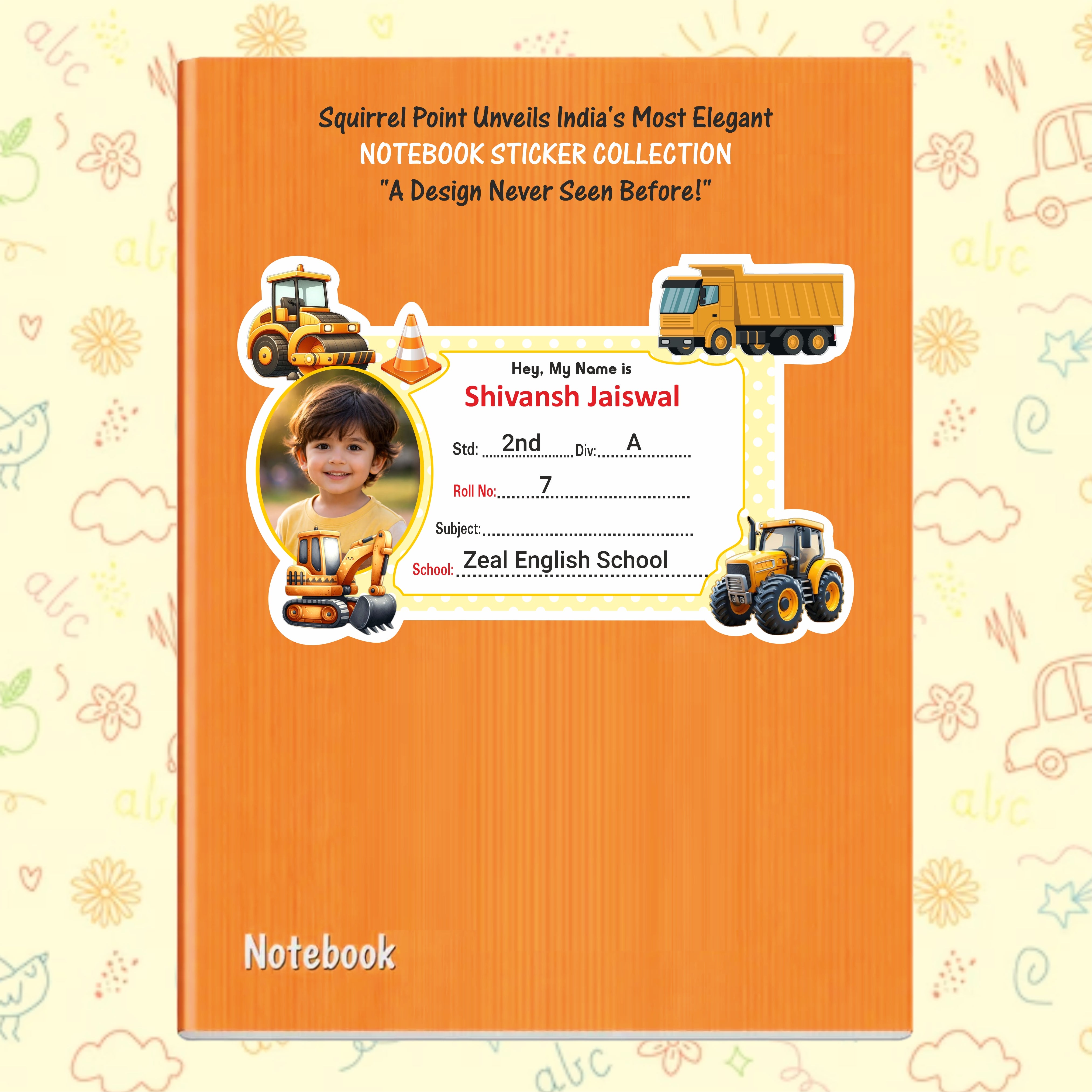 CONSTRUCTION VEHICLE PERSONALIZED NOTEBOOK STICKERS