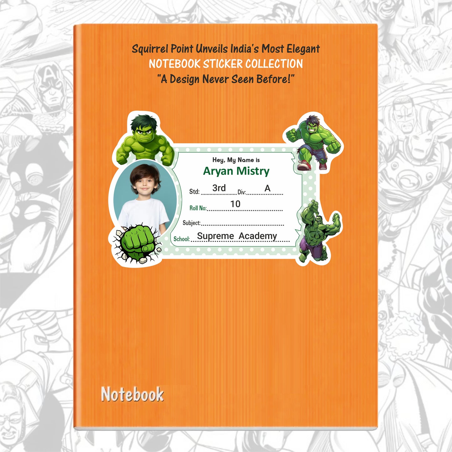HULK PERSONALIZED NOTEBOOK STICKERS