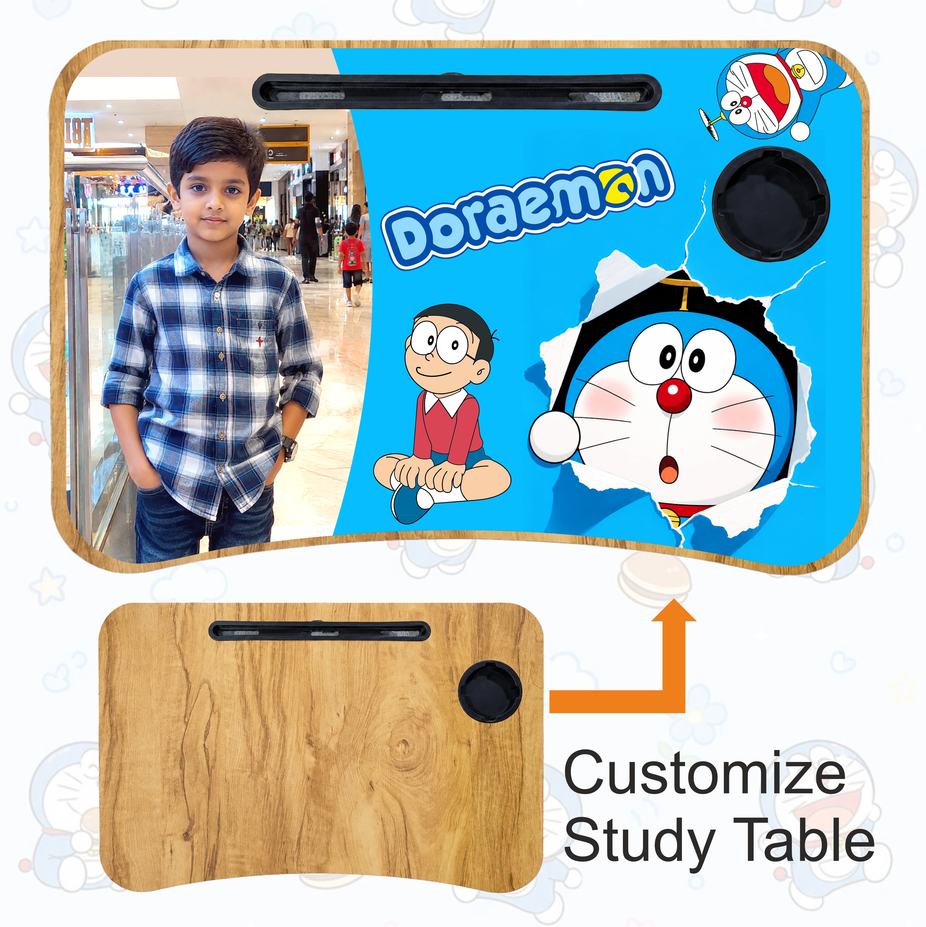 Personalized Kids Study Table Doraemon Theme– Custom Photo Laptop & Homework Desk