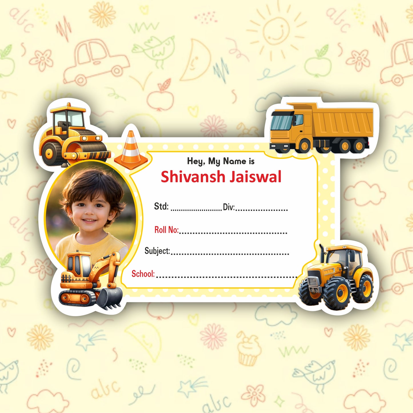 CONSTRUCTION VEHICLE PERSONALIZED NOTEBOOK STICKERS