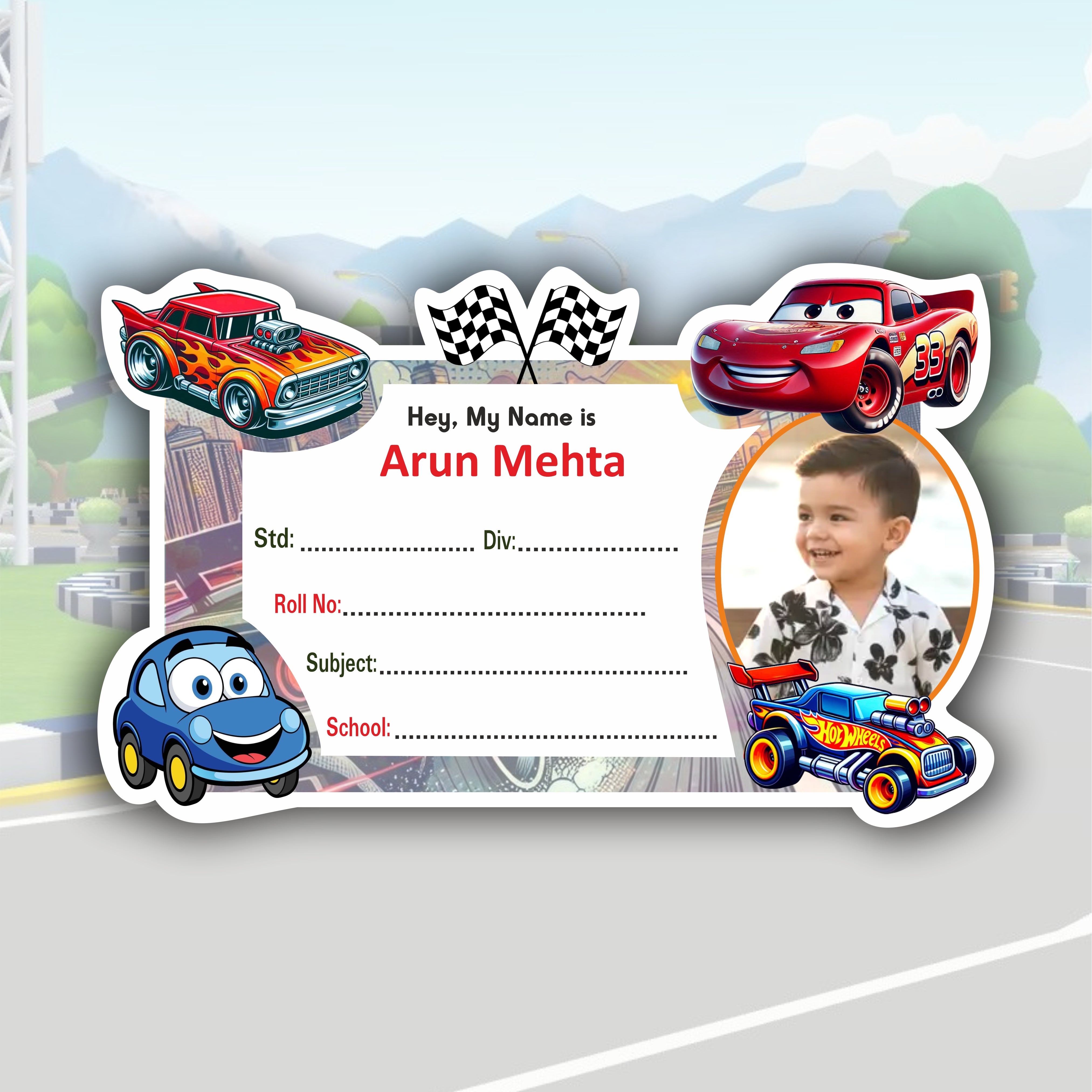 CAR RACER PANDA PERSONALIZED NOTEBOOK STICKERS