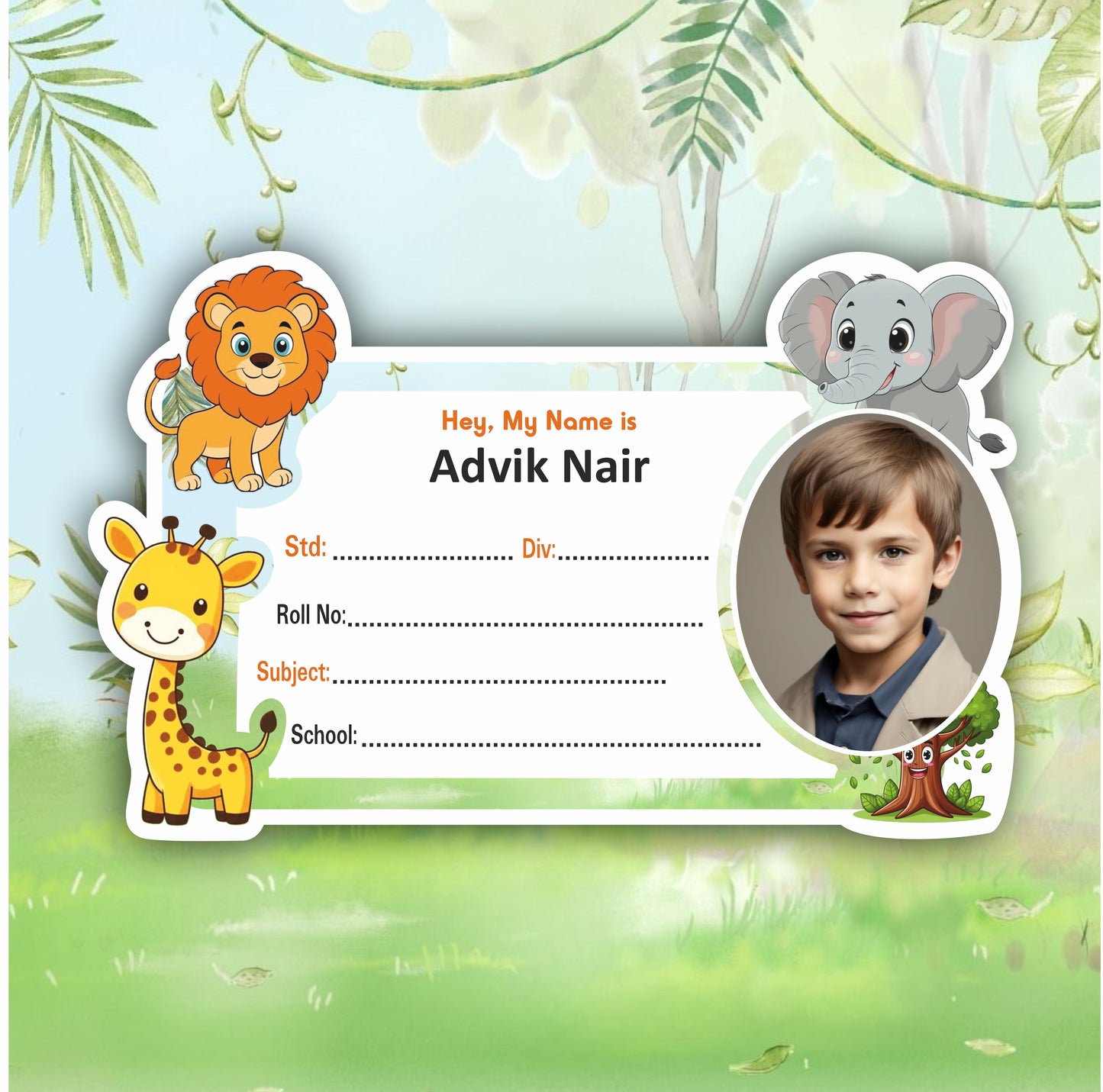JUNGLE SAFARI PERSONALIZED NOTEBOOK STICKERS