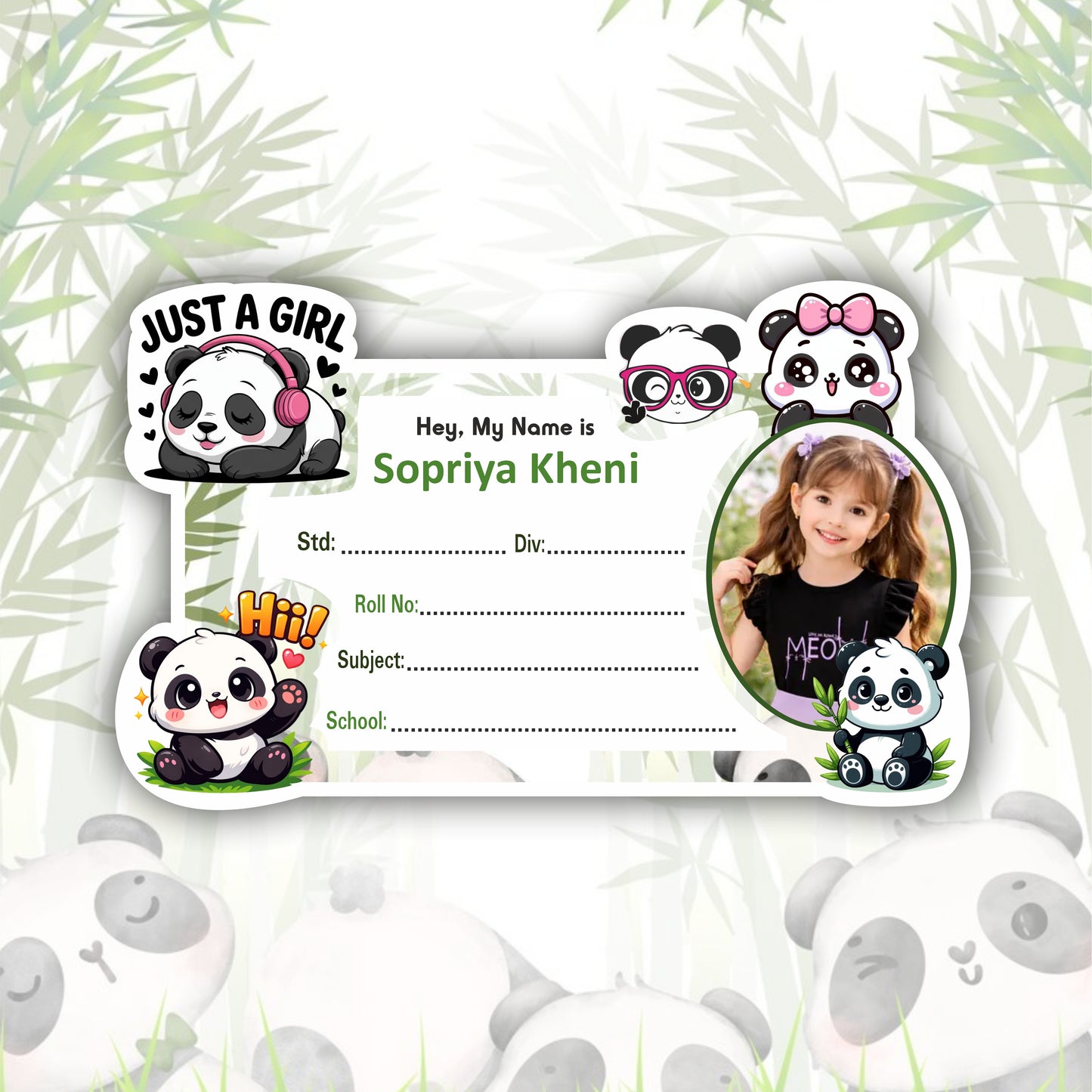 SUPER GIRL PANDA PERSONALIZED NOTEBOOK STICKERS