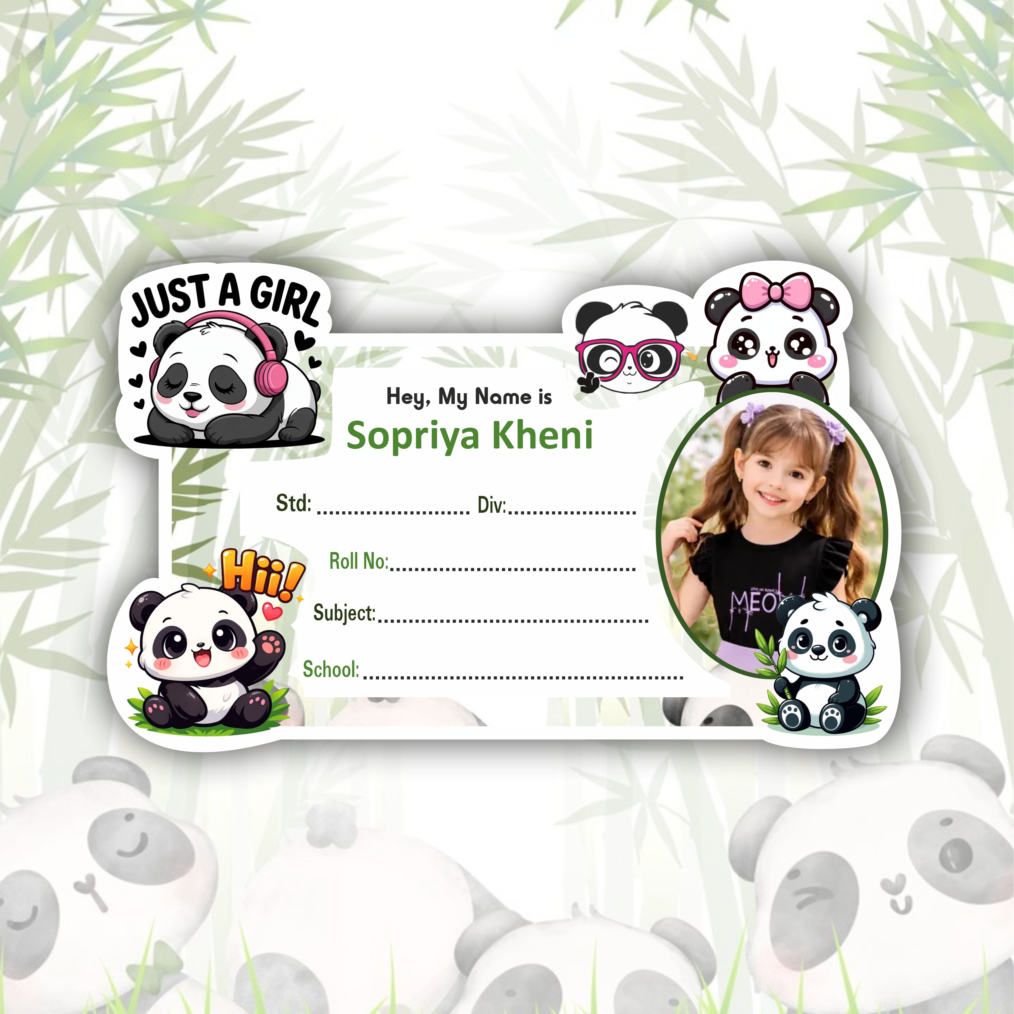 SUPER GIRL PANDA PERSONALIZED NOTEBOOK STICKERS