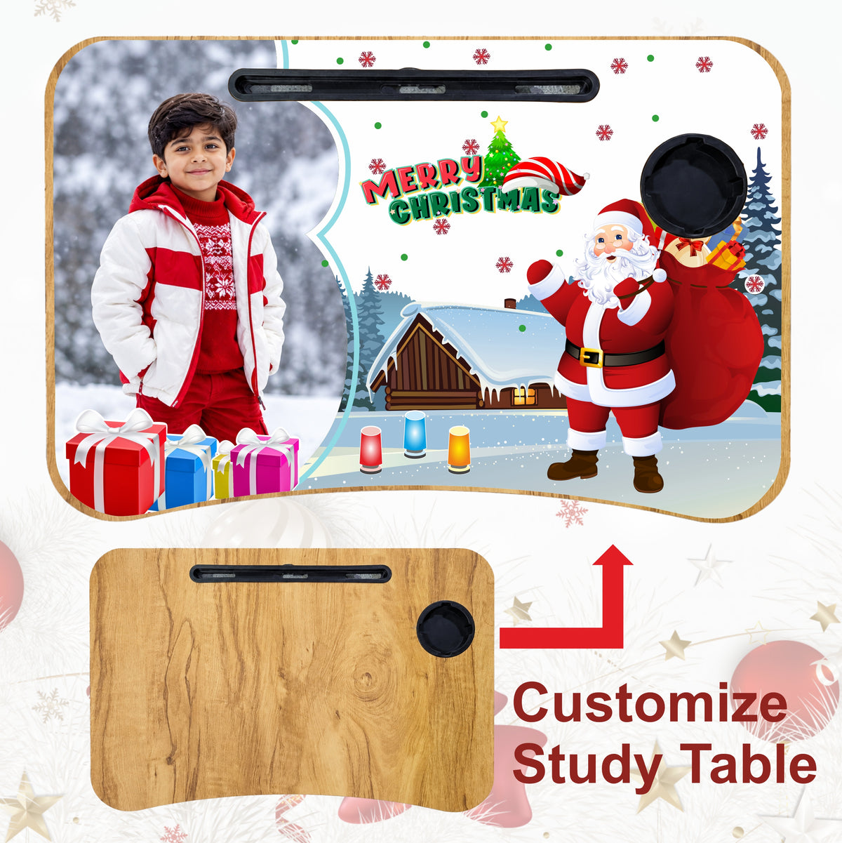 Personalized Kids Study Table Christmas Theme– Custom Photo Laptop &Homework Desk