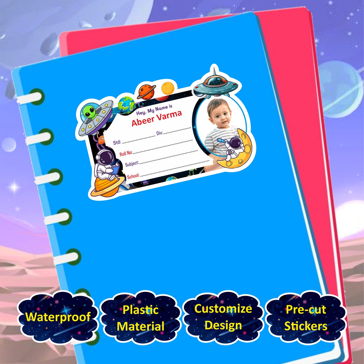 SPACE RIDER PERSONALIZED NOTEBOOK STICKERS