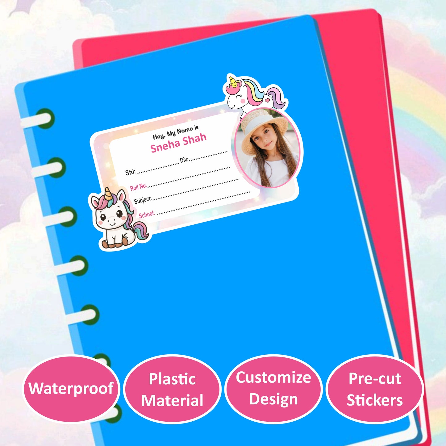 MAGICAL UNICORN PERSONALIZED NOTEBOOK STICKERS
