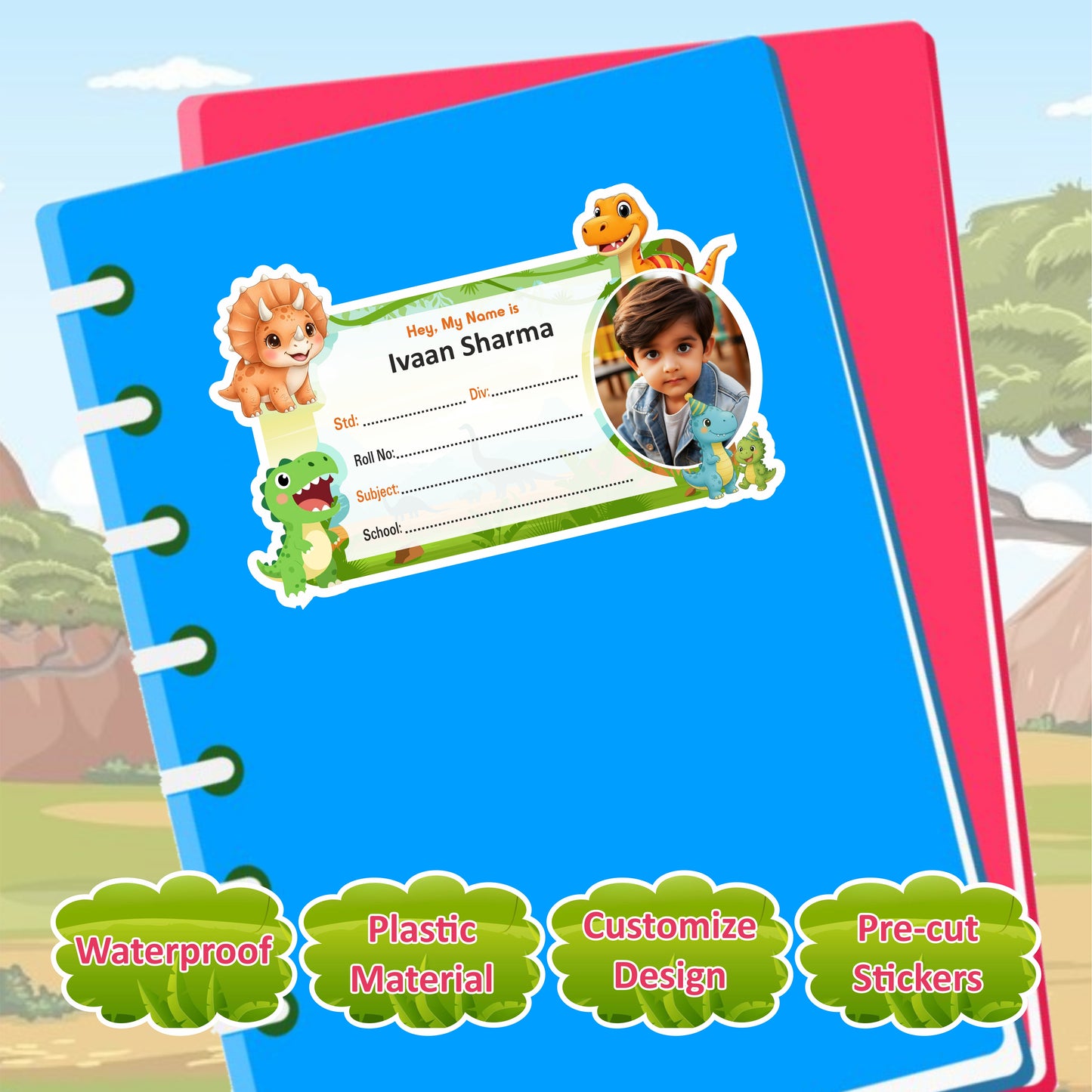 DINO WORLD PERSONALIZED NOTEBOOK STICKERS