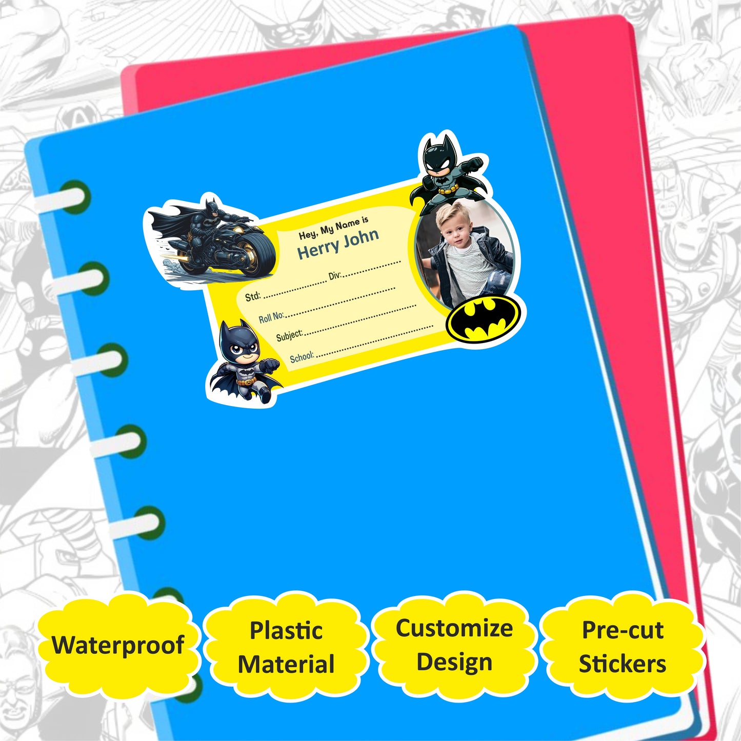 BATMAN PERSONALIZED NOTEBOOK STICKERS