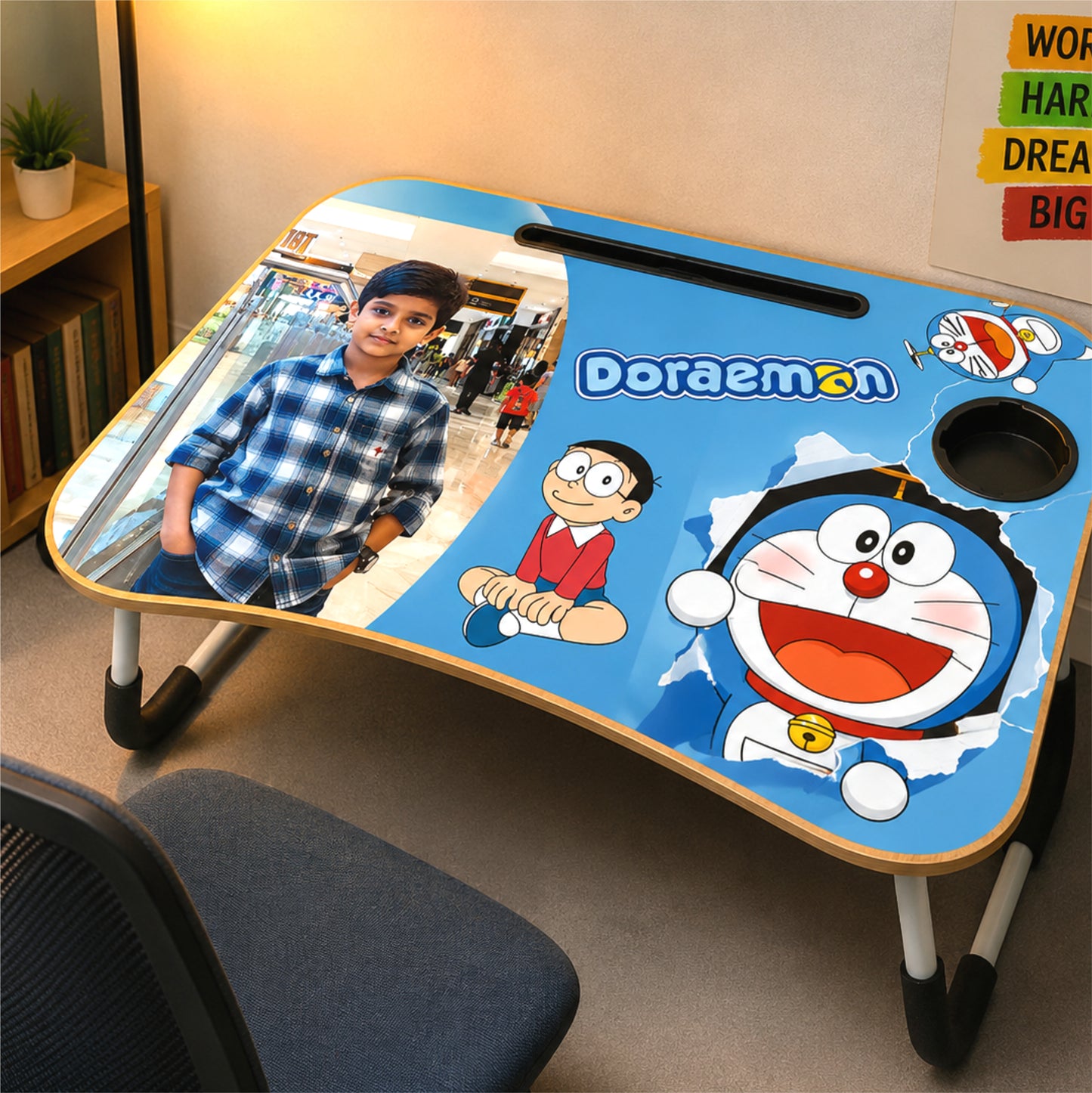 Personalized Kids Study Table Doraemon Theme– Custom Photo Laptop & Homework Desk