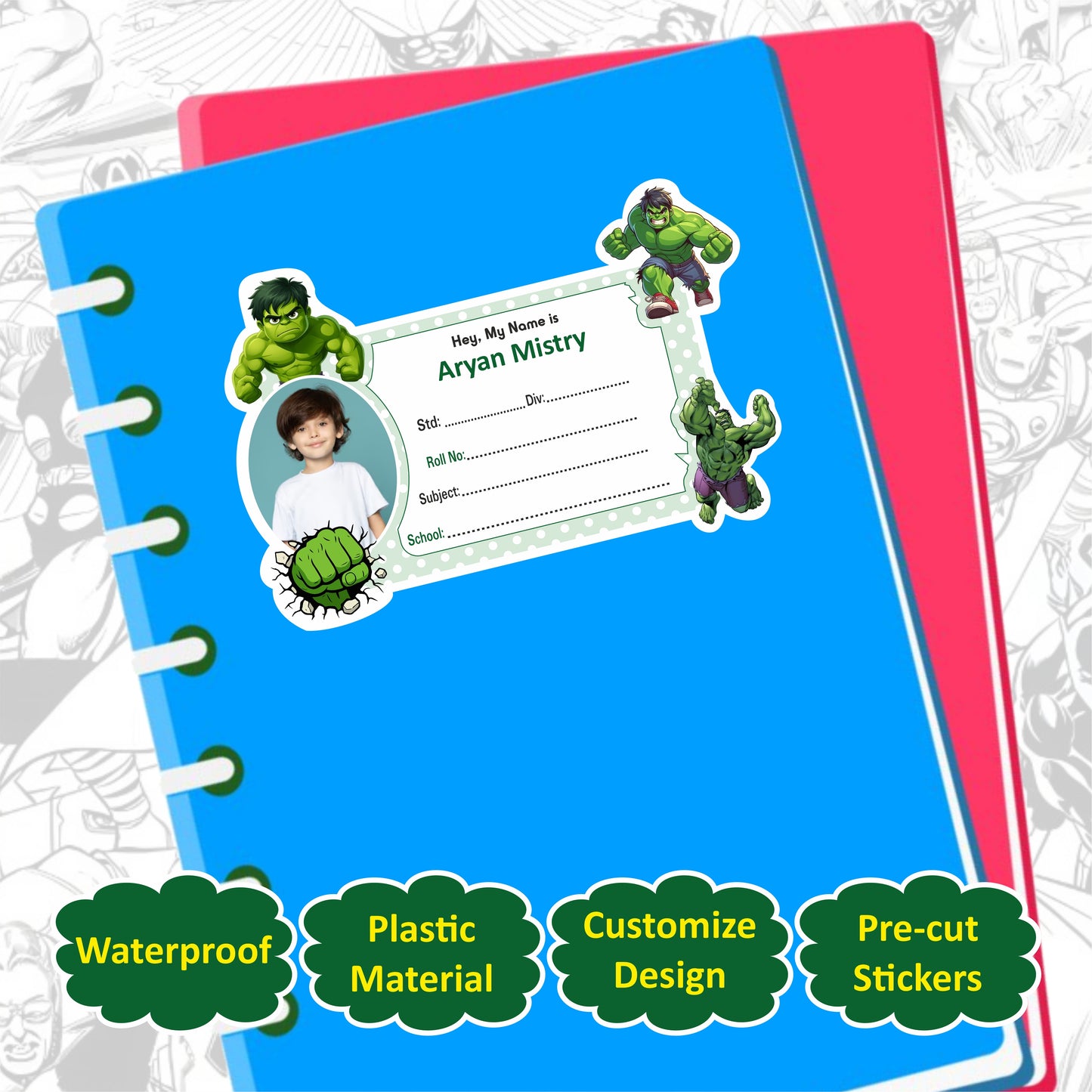 HULK PERSONALIZED NOTEBOOK STICKERS