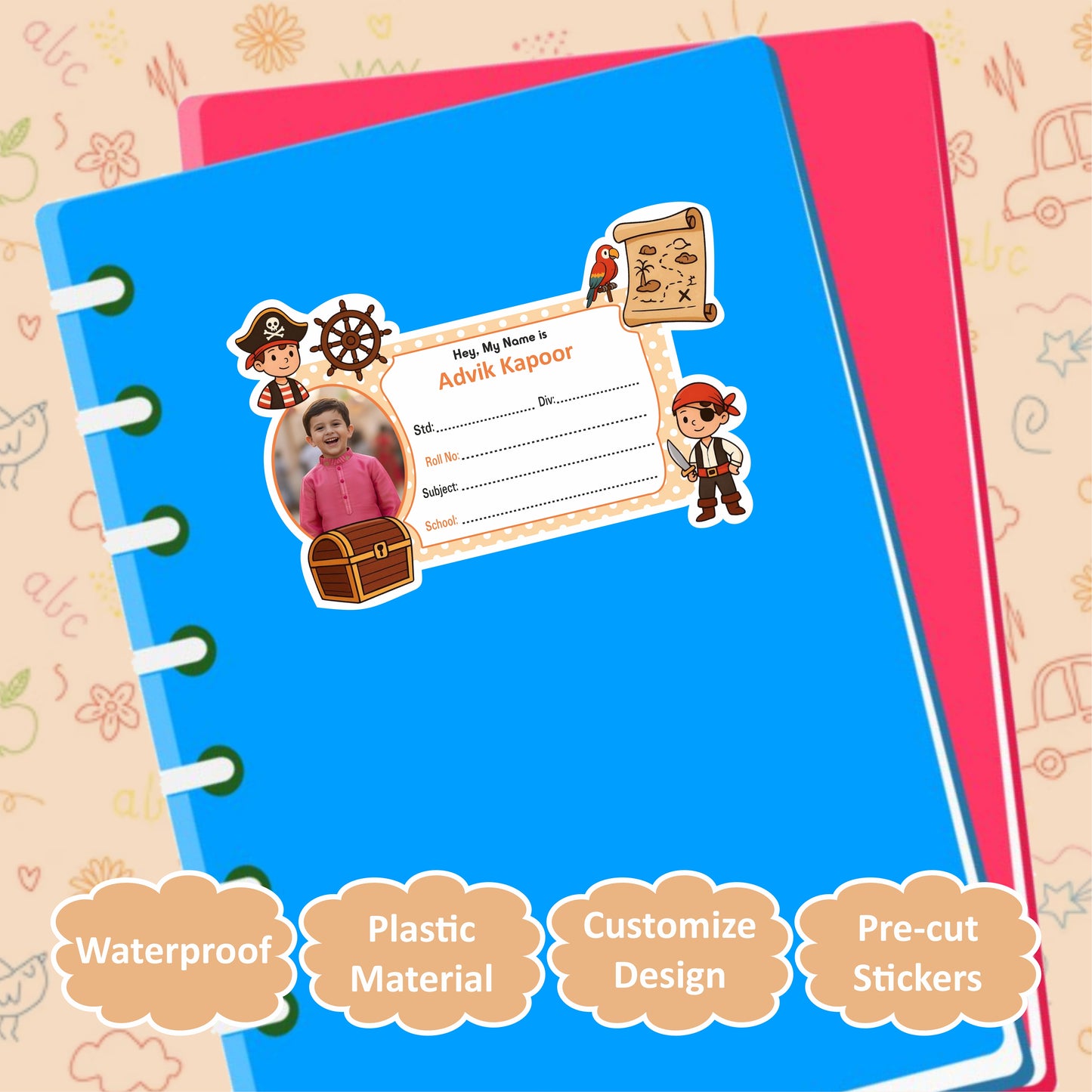 PIRATE PERSONALIZED NOTEBOOK STICKERS