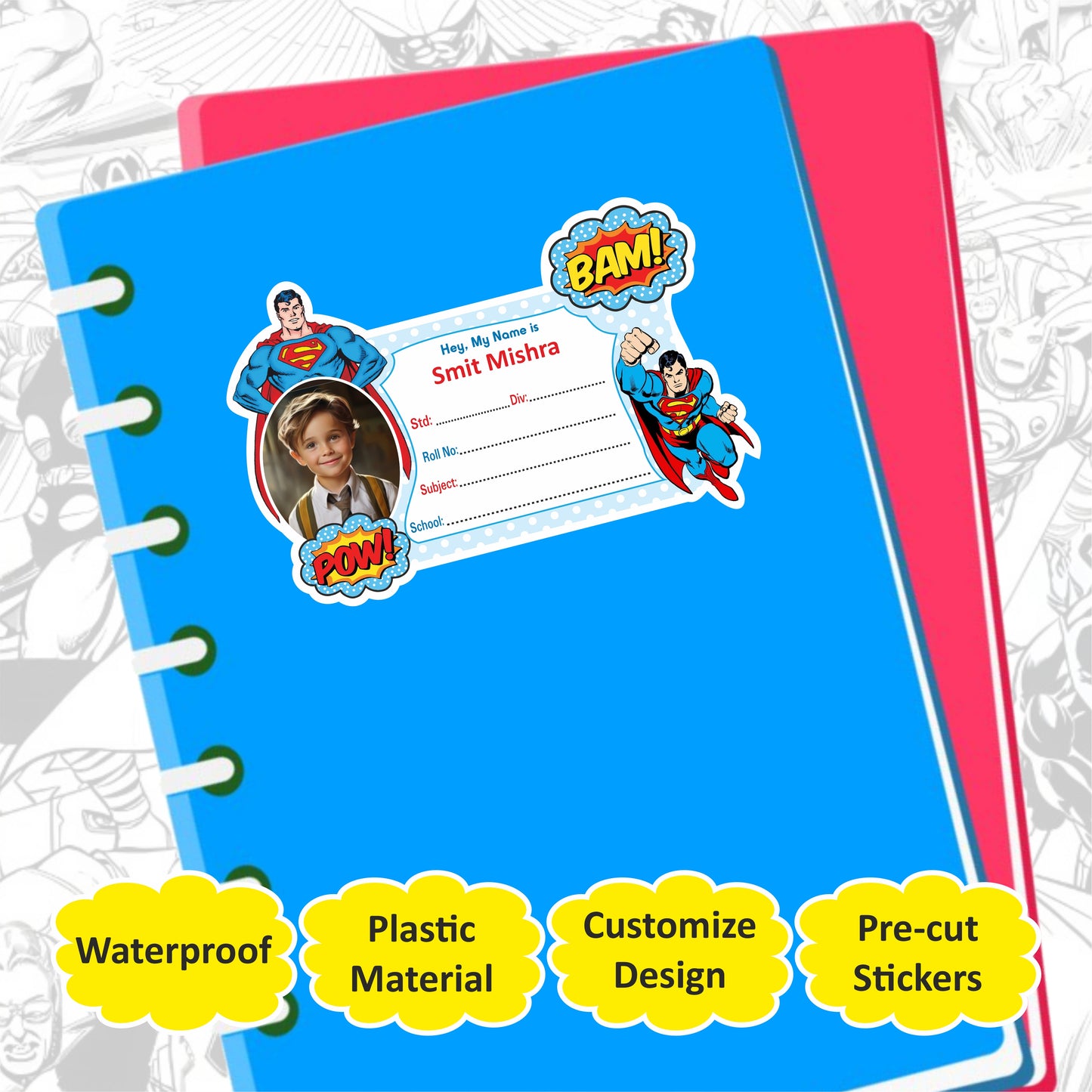 SUPERMAN PERSONALIZED NOTEBOOK STICKERS