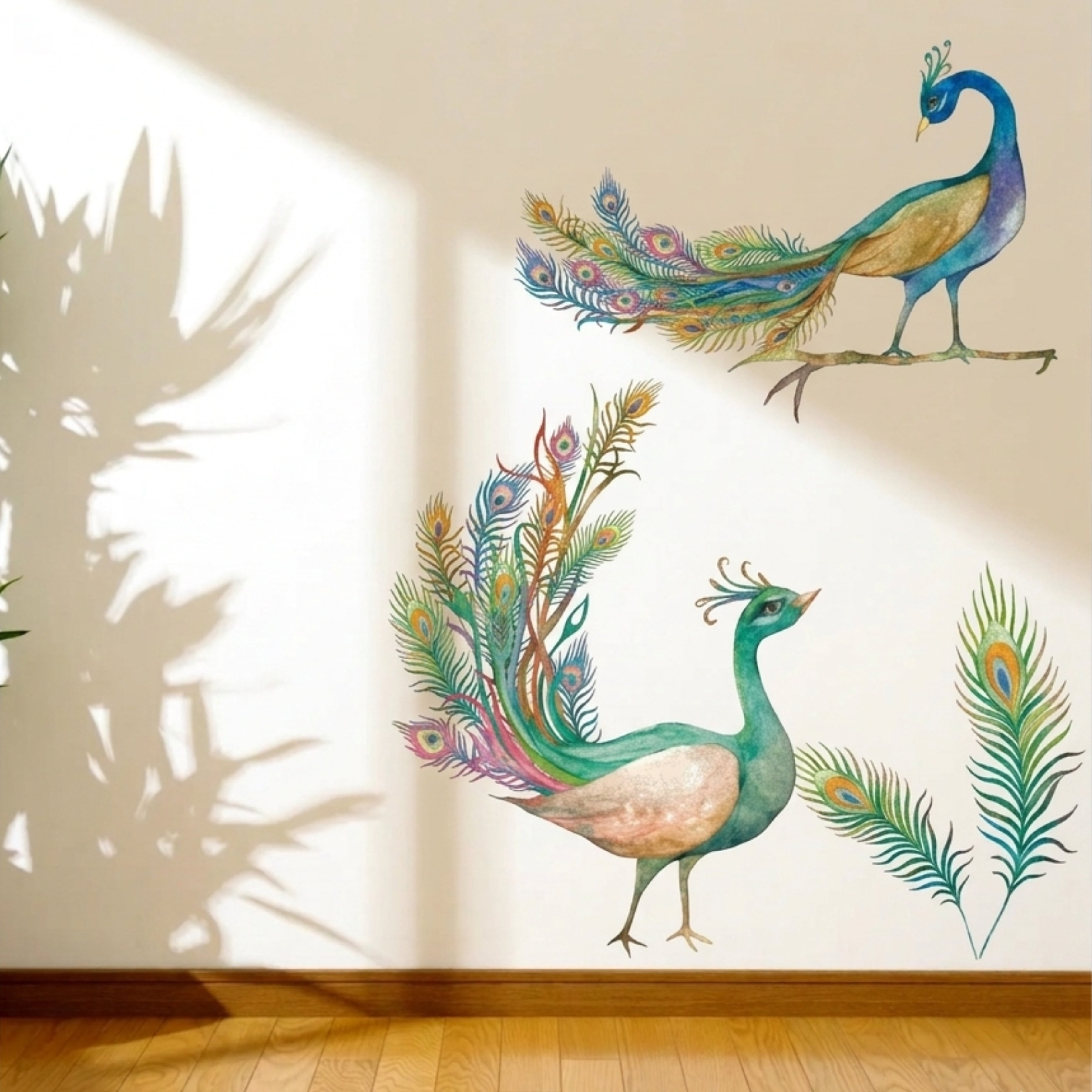 ROYAL PEACOCK WALL STICKER WITH FEATHER