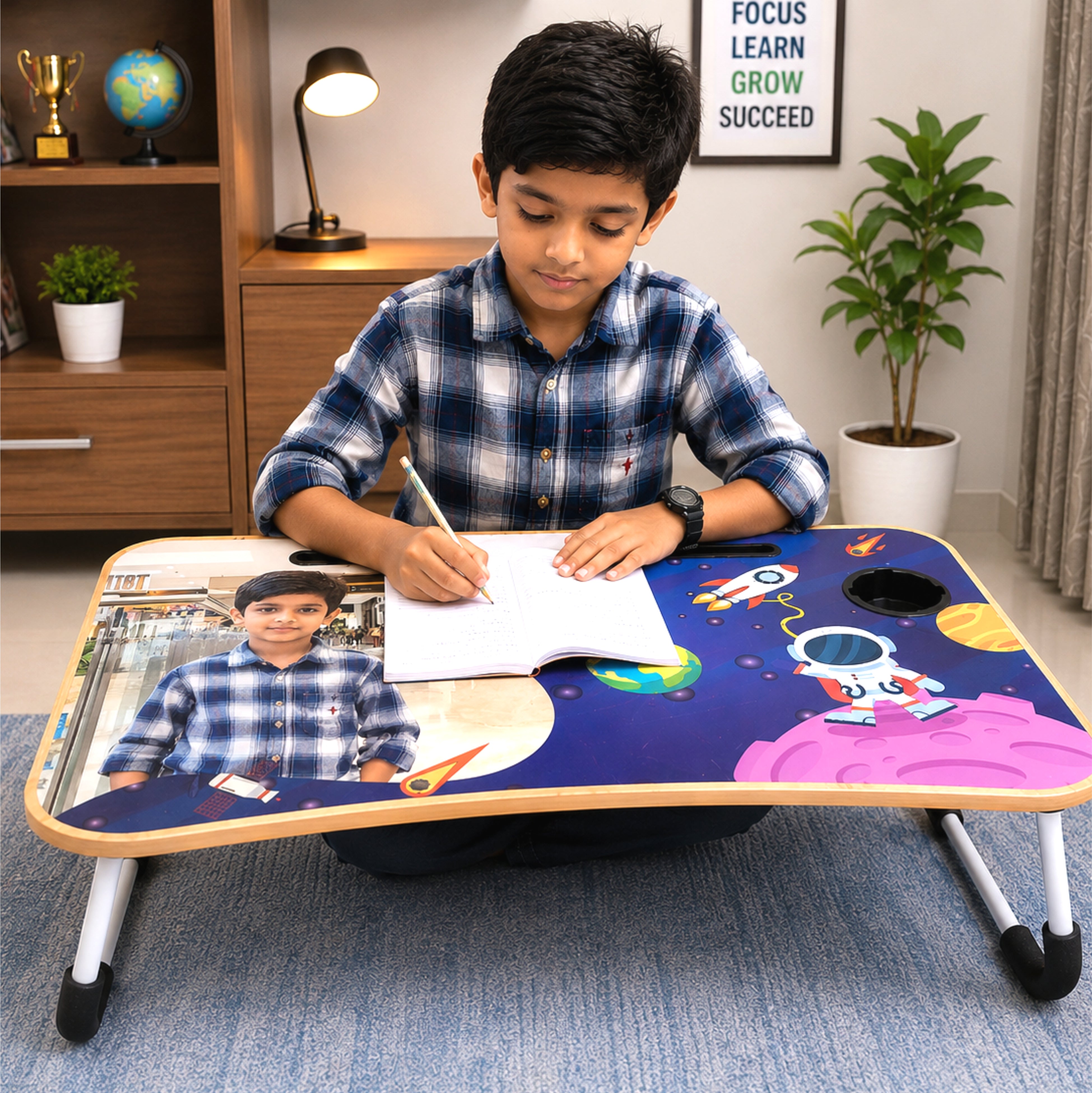 Personalized Kids Study Table Space Theme– Custom Photo Laptop & Homework Desk