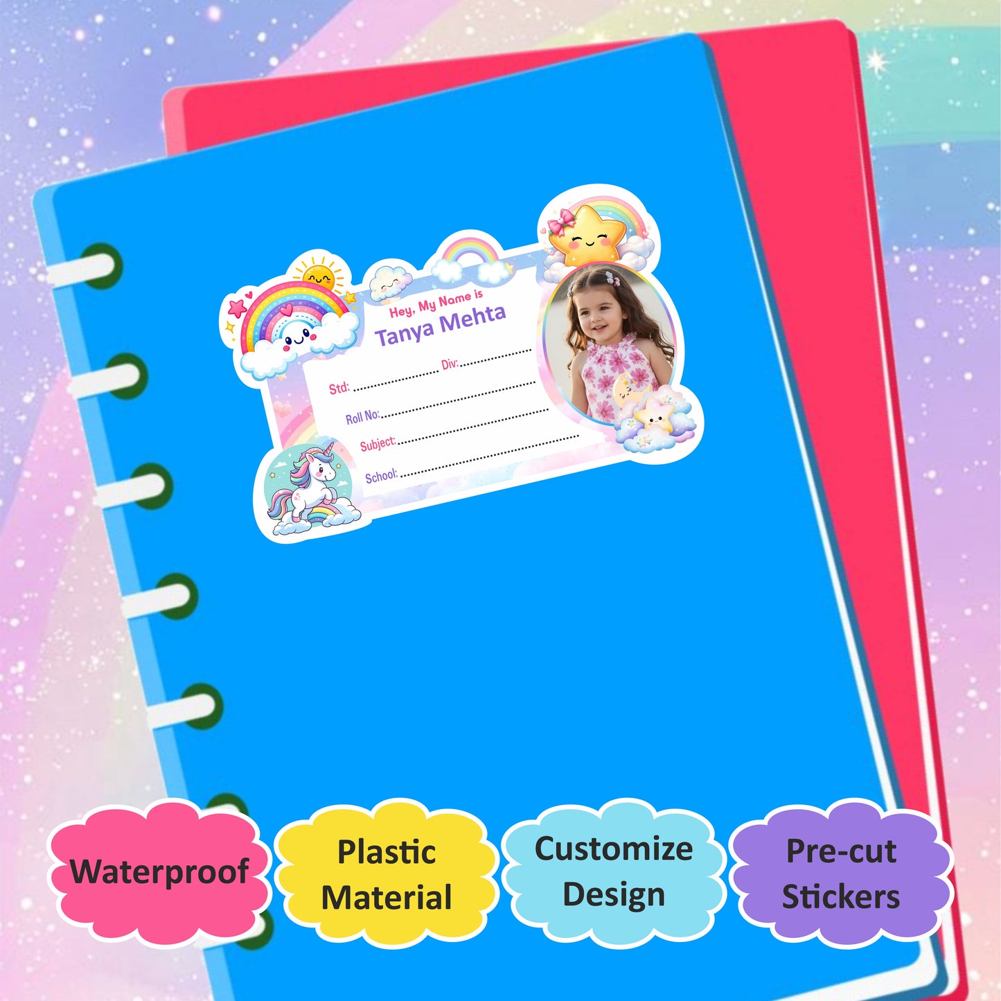RAINBOW PERSONALIZED NOTEBOOK STICKERS