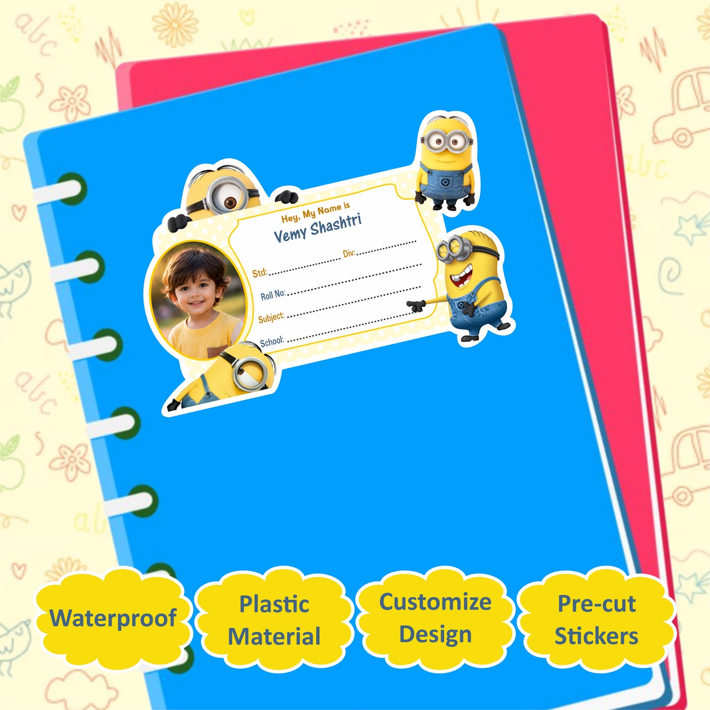 MINION PERSONALIZED NOTEBOOK STICKERS