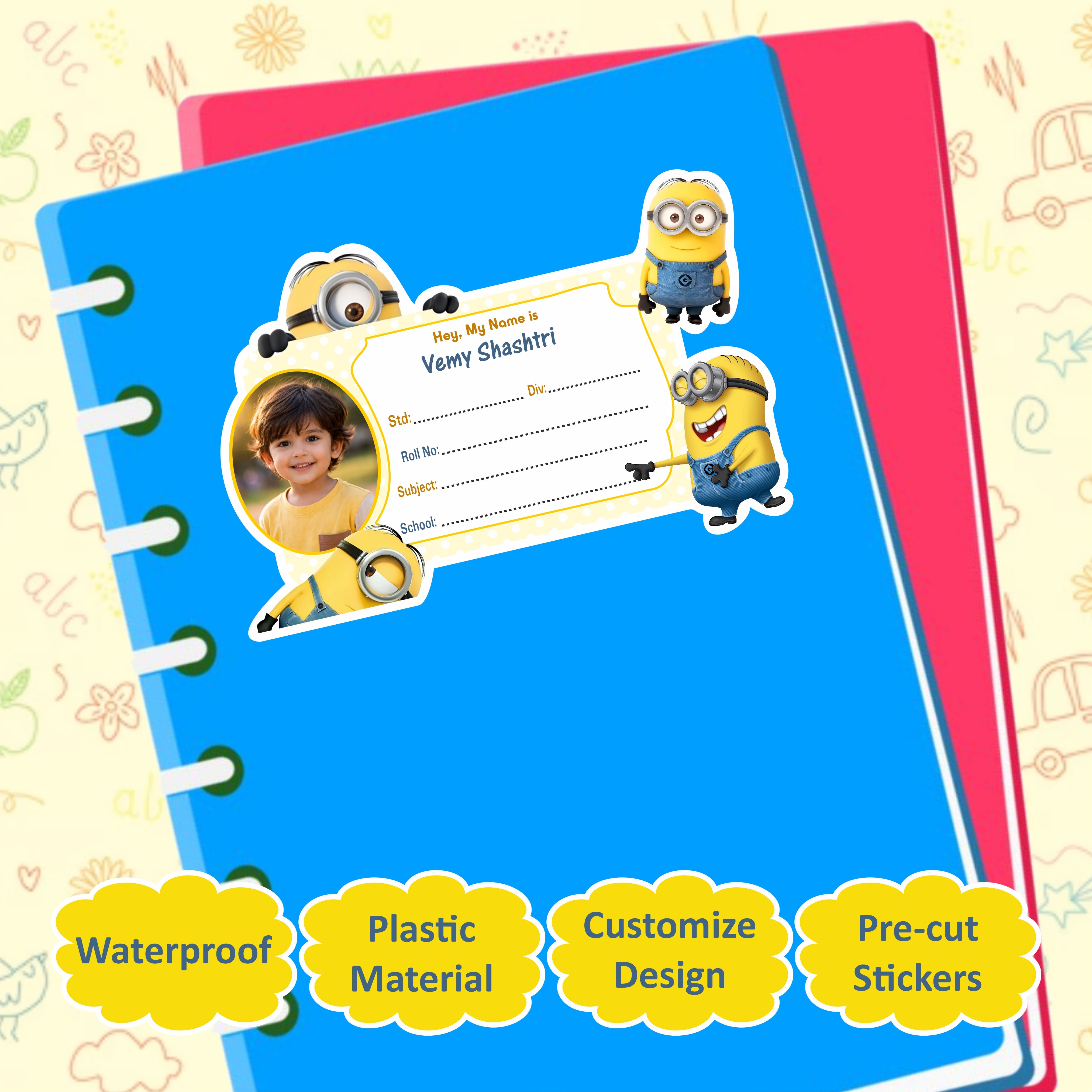 MINION PERSONALIZED NOTEBOOK STICKERS