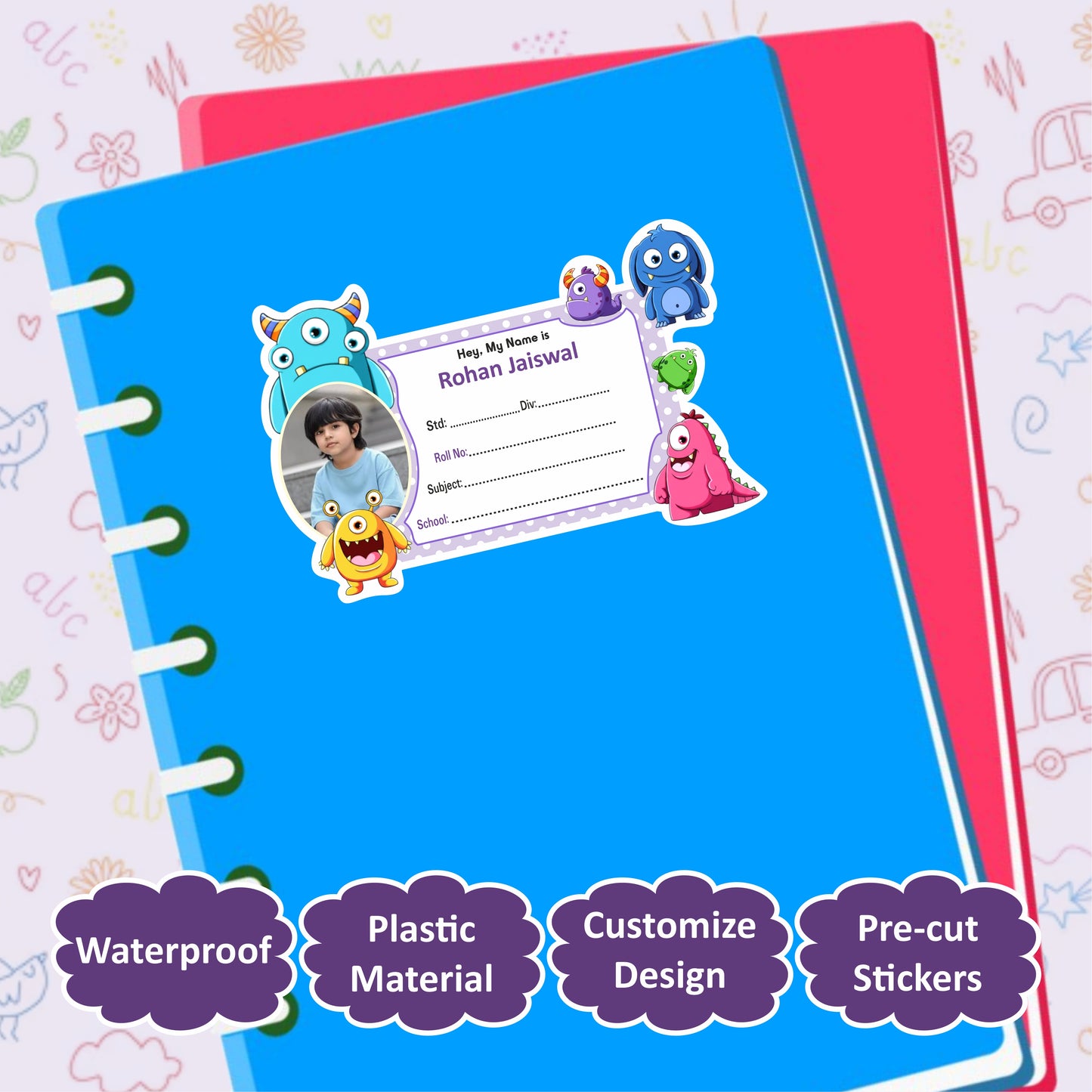MONSTER FRIENDS PERSONALIZED NOTEBOOK STICKERS