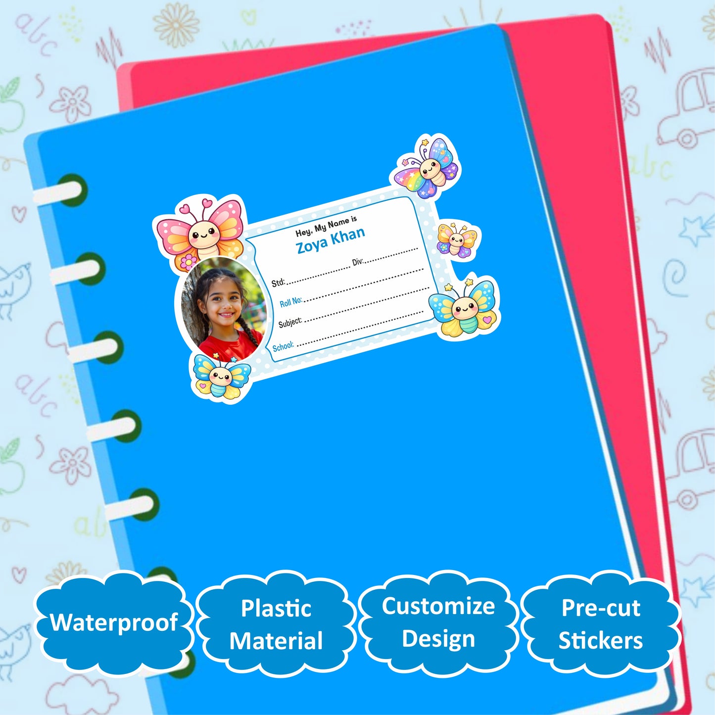 BUTTERFLY PERSONALIZED NOTEBOOK STICKERS