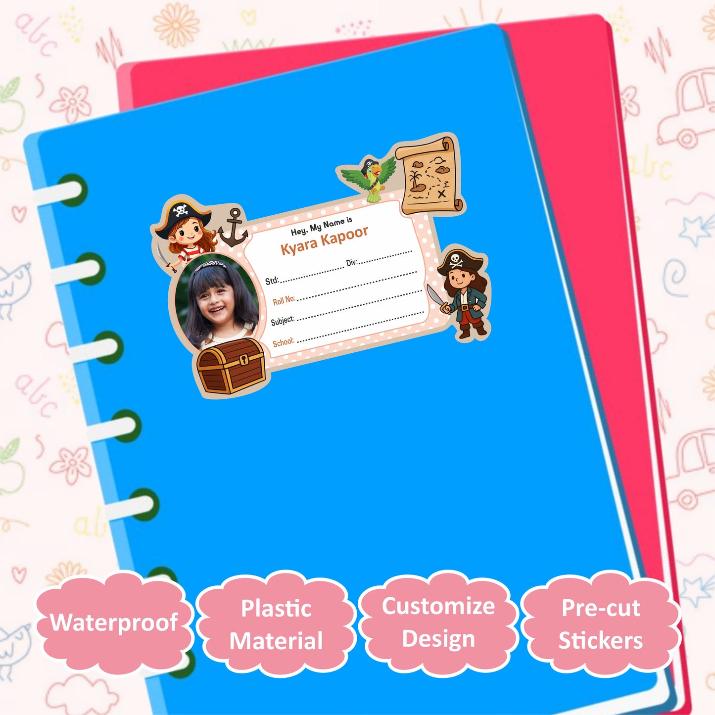 WOMAN PIRATE PERSONALIZED NOTEBOOK STICKERS