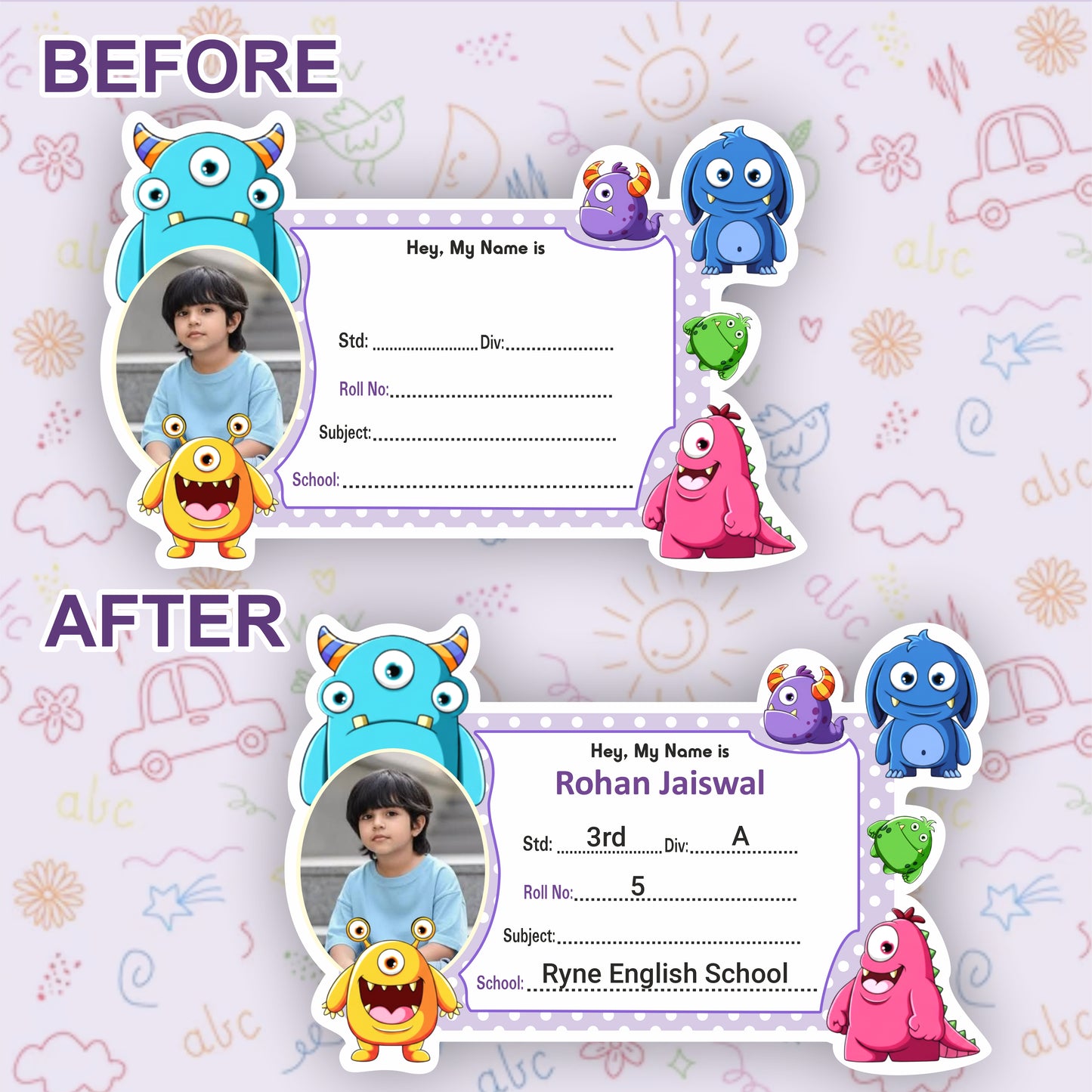 MONSTER FRIENDS PERSONALIZED NOTEBOOK STICKERS